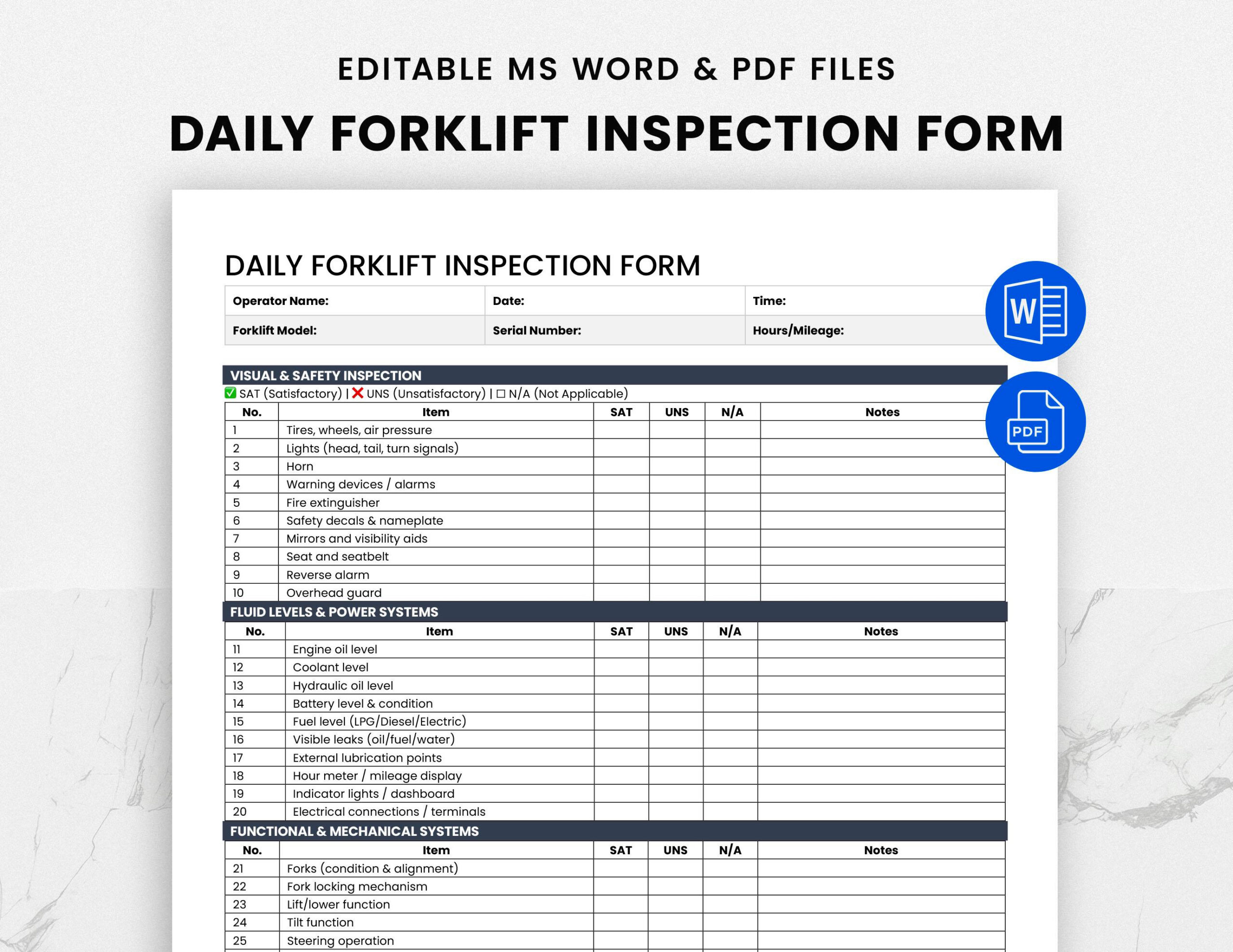 Daily Forklift Inspection Checklist Pdf - Osha Safety Log Sheet inside Printable Osha Daily Forklift Inspection Checklist