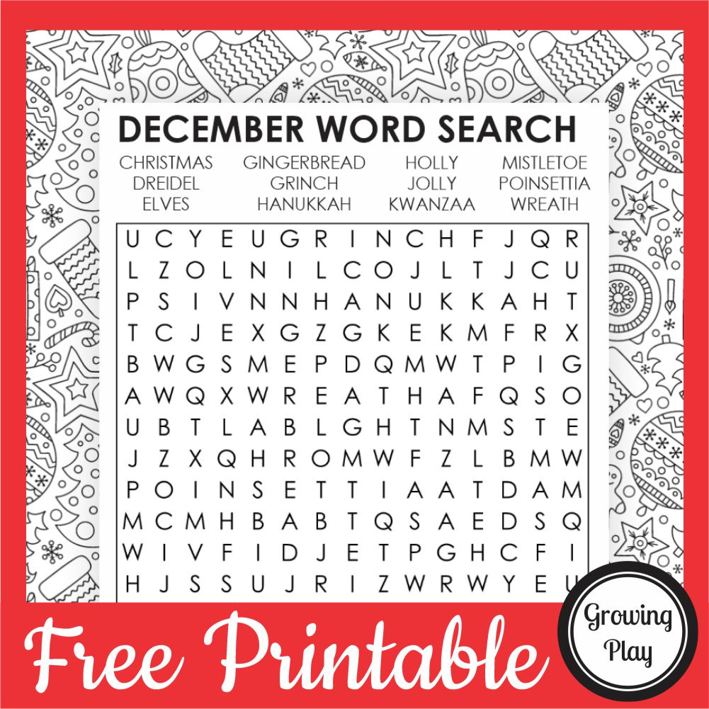 December Word Search Free Printable - Growing Play for December Word Search Free Printable