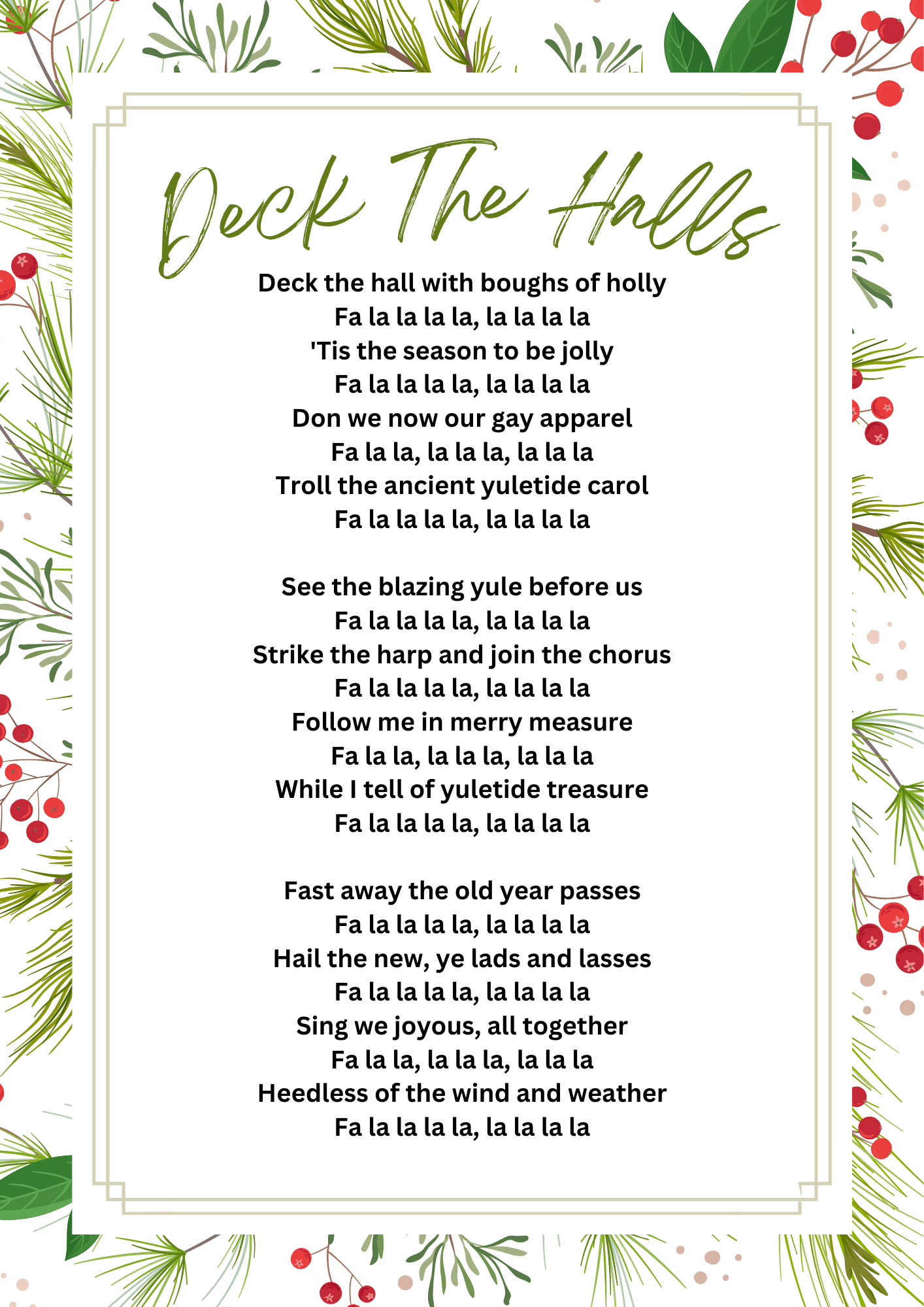 Deck The Halls Lyrics pertaining to Deck The Halls Printable Lyrics