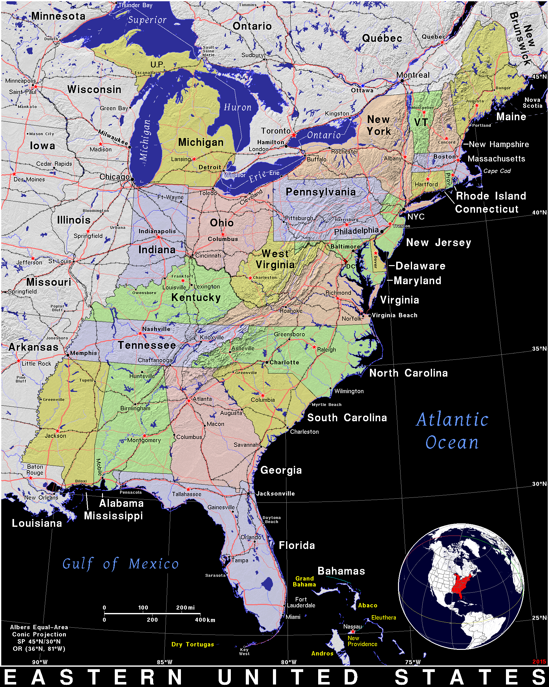 Eastern United States · Public Domain Mapspat, The Free, Open in Printable Map of East Coast