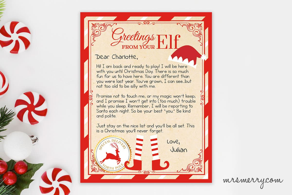 Elf On The Shelf Arrival Letter Personalized Printable | Mrs. Merry within Printable Welcome Letter From Elf On The Shelf