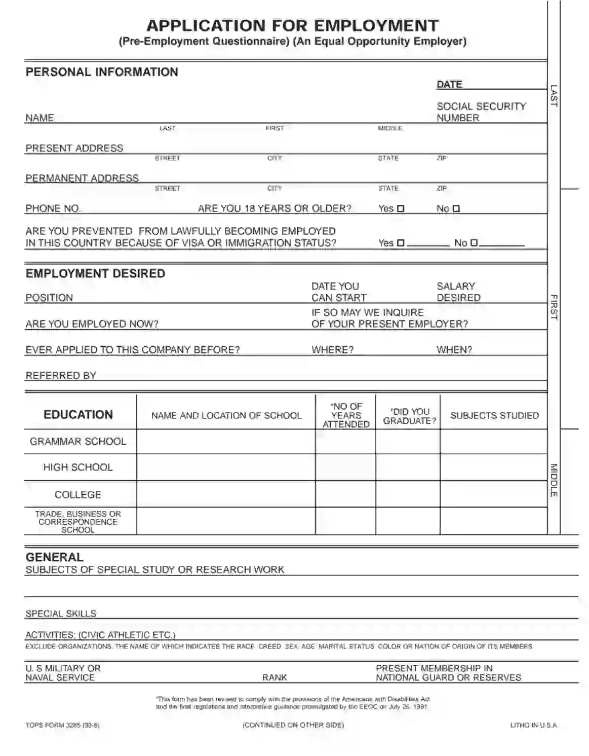 Employment Application Form ≡ Fill Out Printable Pdf Forms Online regarding Printable Job Applications For Employers