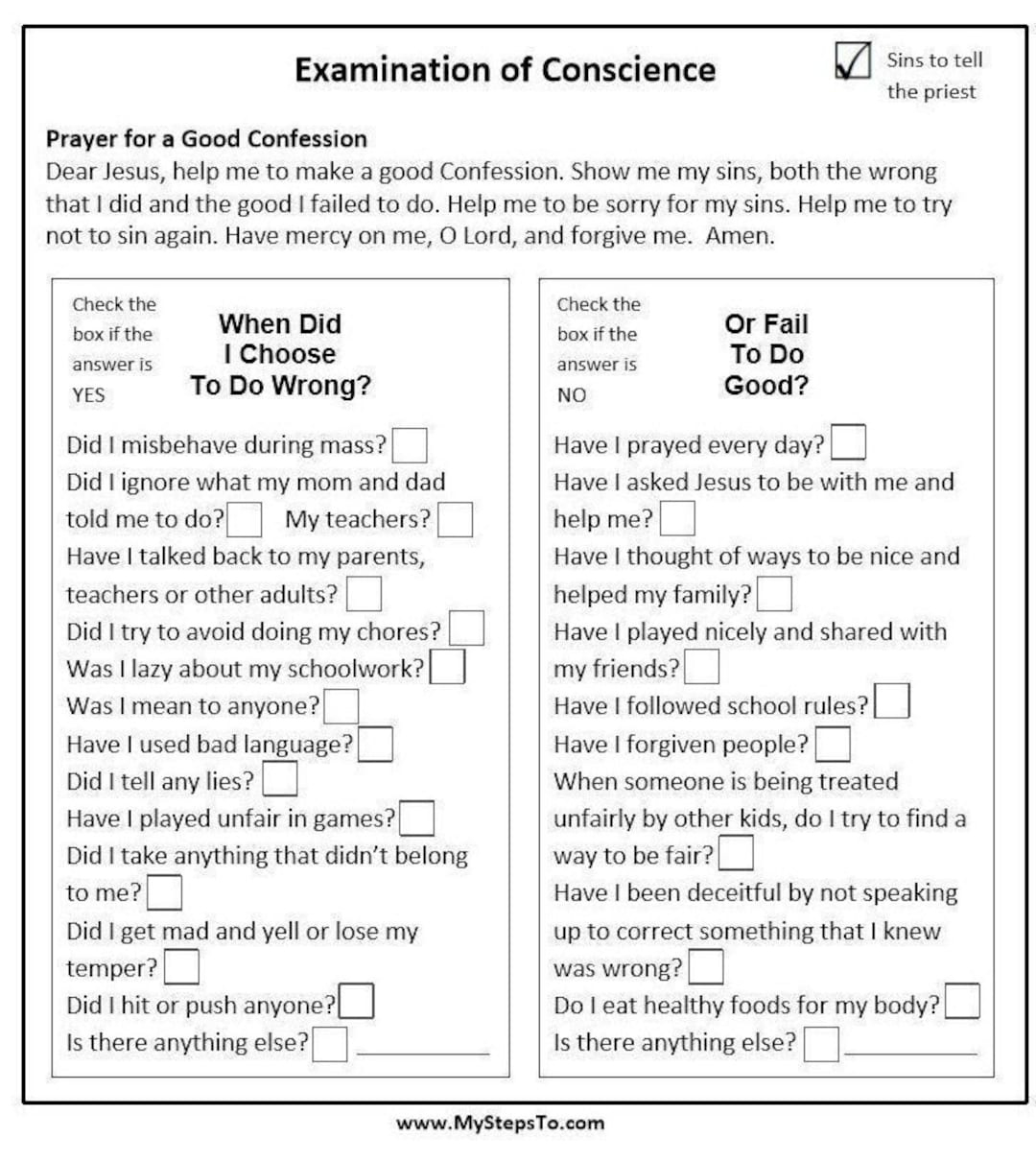 Examination Of Conscience - For Kids To Use Before Confession within Children'S Examination Of Conscience Printable