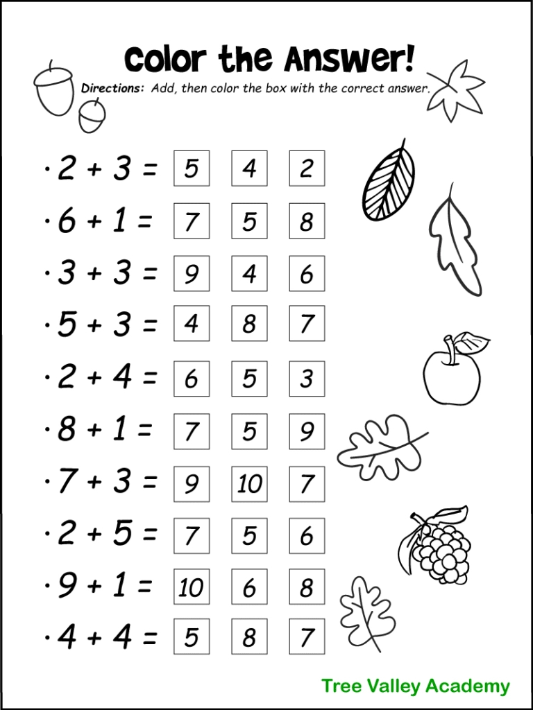 Fall Math Worksheets For Kindergarten, Preschool & 1St Grade with Math Worksheets For 1st Graders Printable