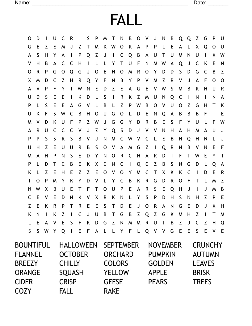Fall Word Search - Wordmint inside Printable Fall Word Search Puzzles