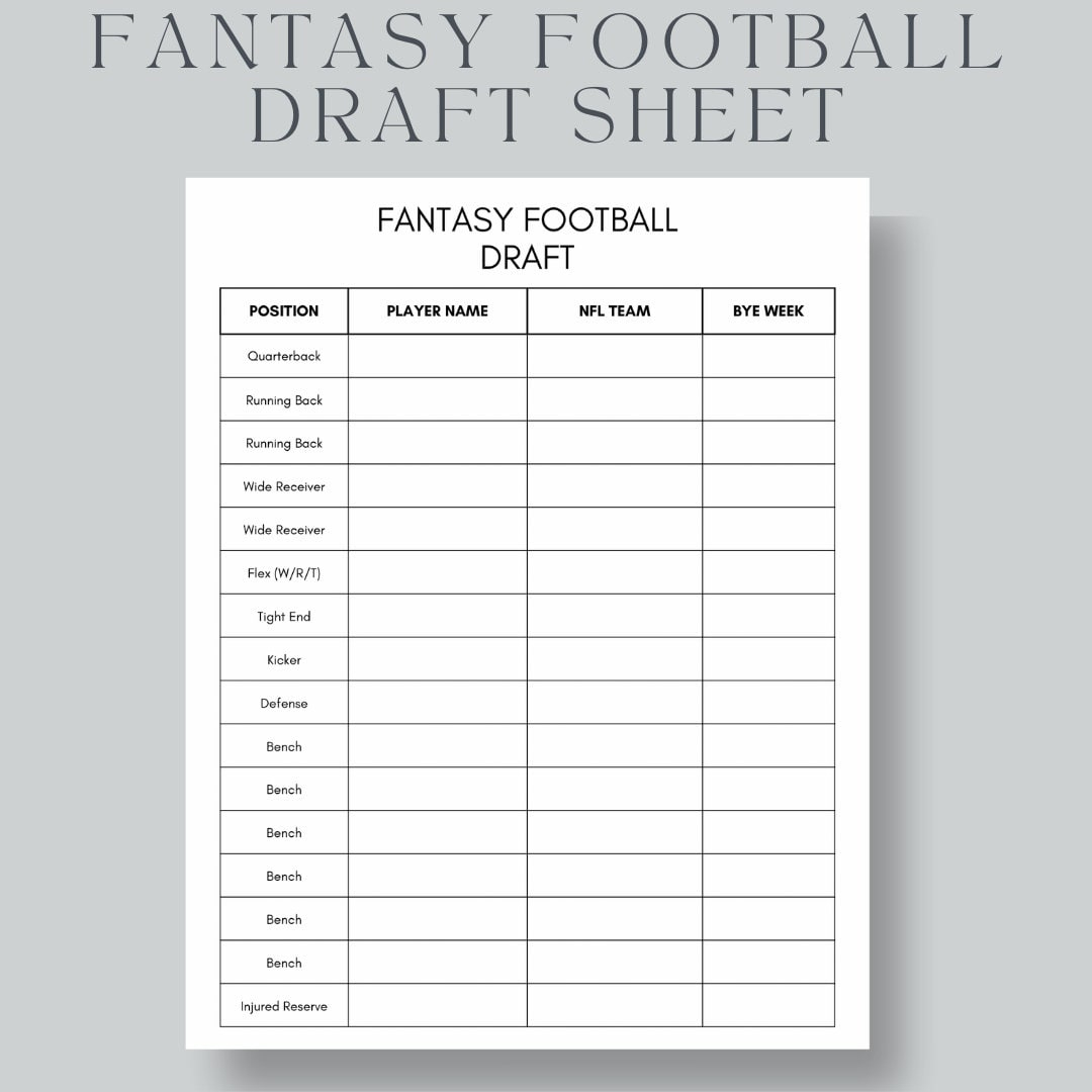 Fantasy Football Draft Sheet: Us Letter, A4, A5 (Instant Download inside Fantasy Football Draft Sheets Printable