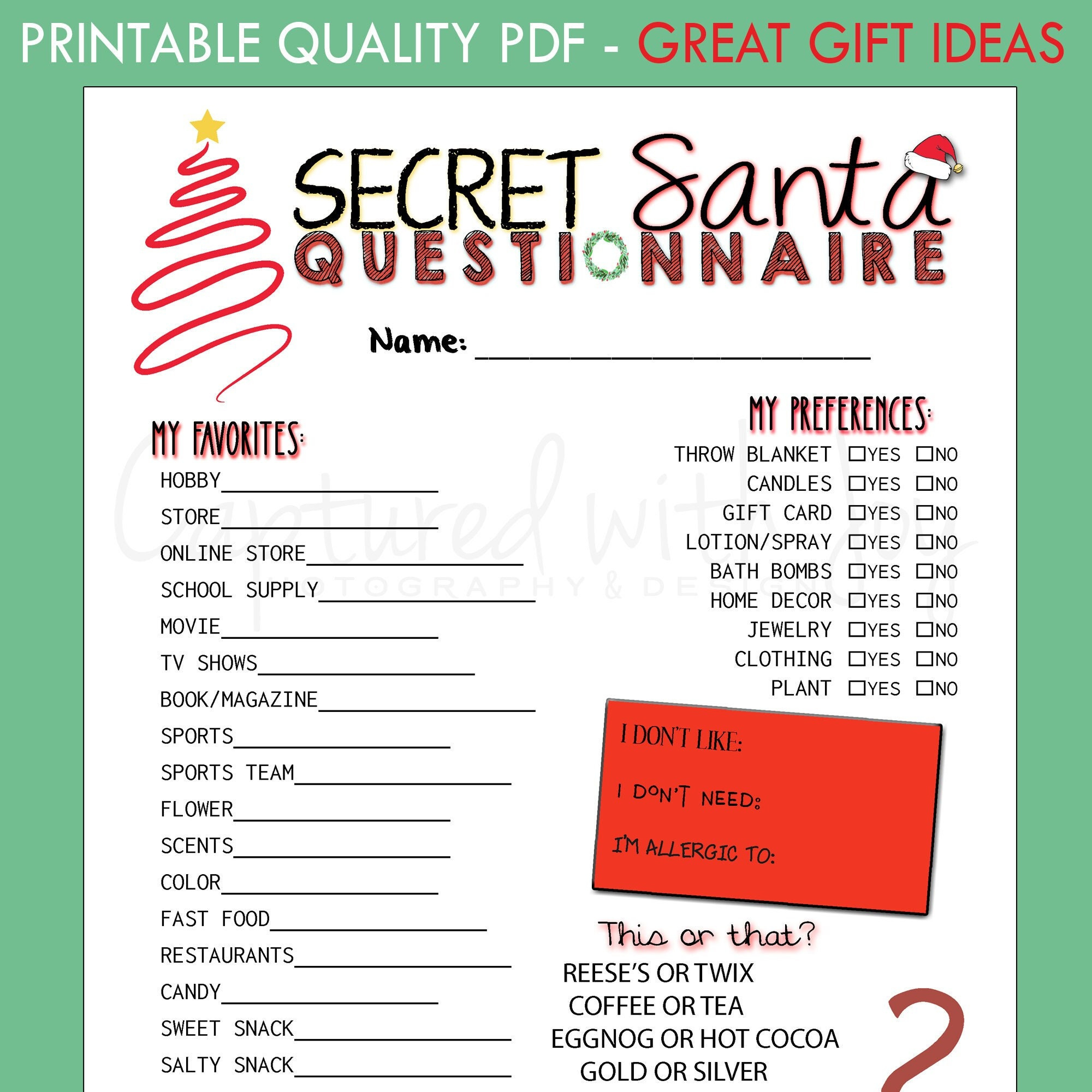 Fillable Printable Pdf -- Secret Santa Questionnaire For Gift intended for Printable Template Secret Santa Form