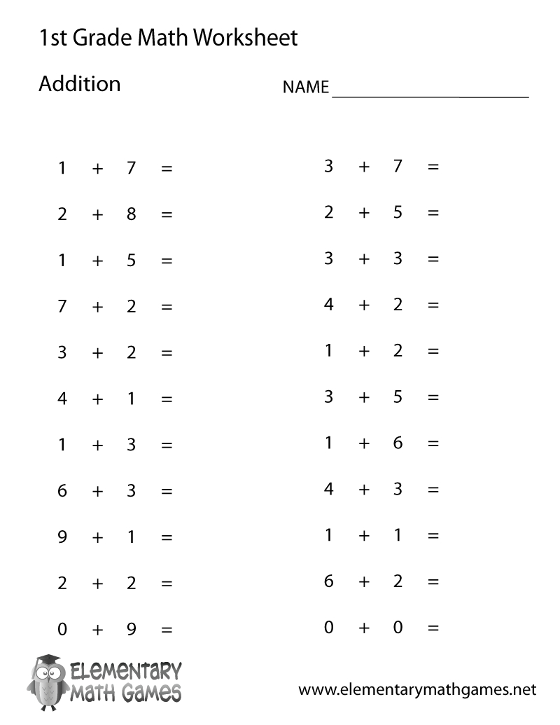 First Grade Simple Addition Worksheet throughout Math Worksheets For 1St Graders Printable