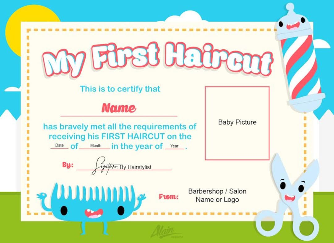 First Haircut Certificate | Photo Keepsake (Printable File) - Etsy Uk intended for My First Haircut Certificate Free Printable