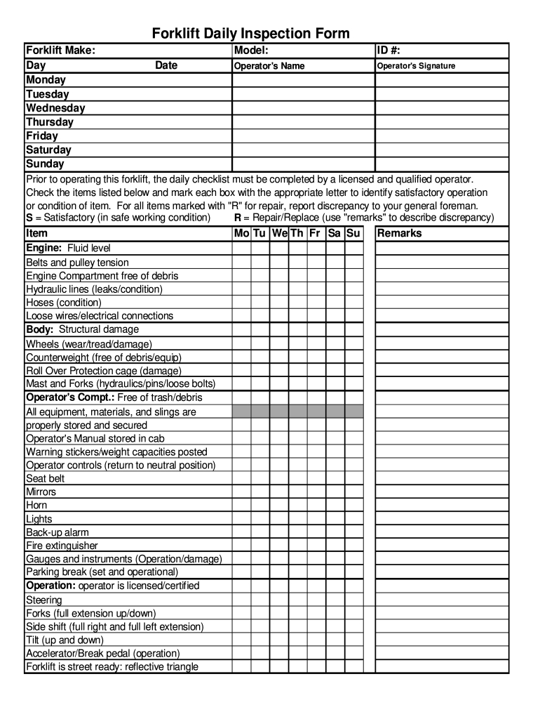 Forklift Inspection Checklist Pdf: Fill Out & Sign Online | Dochub throughout Printable Osha Daily Forklift Inspection Checklist