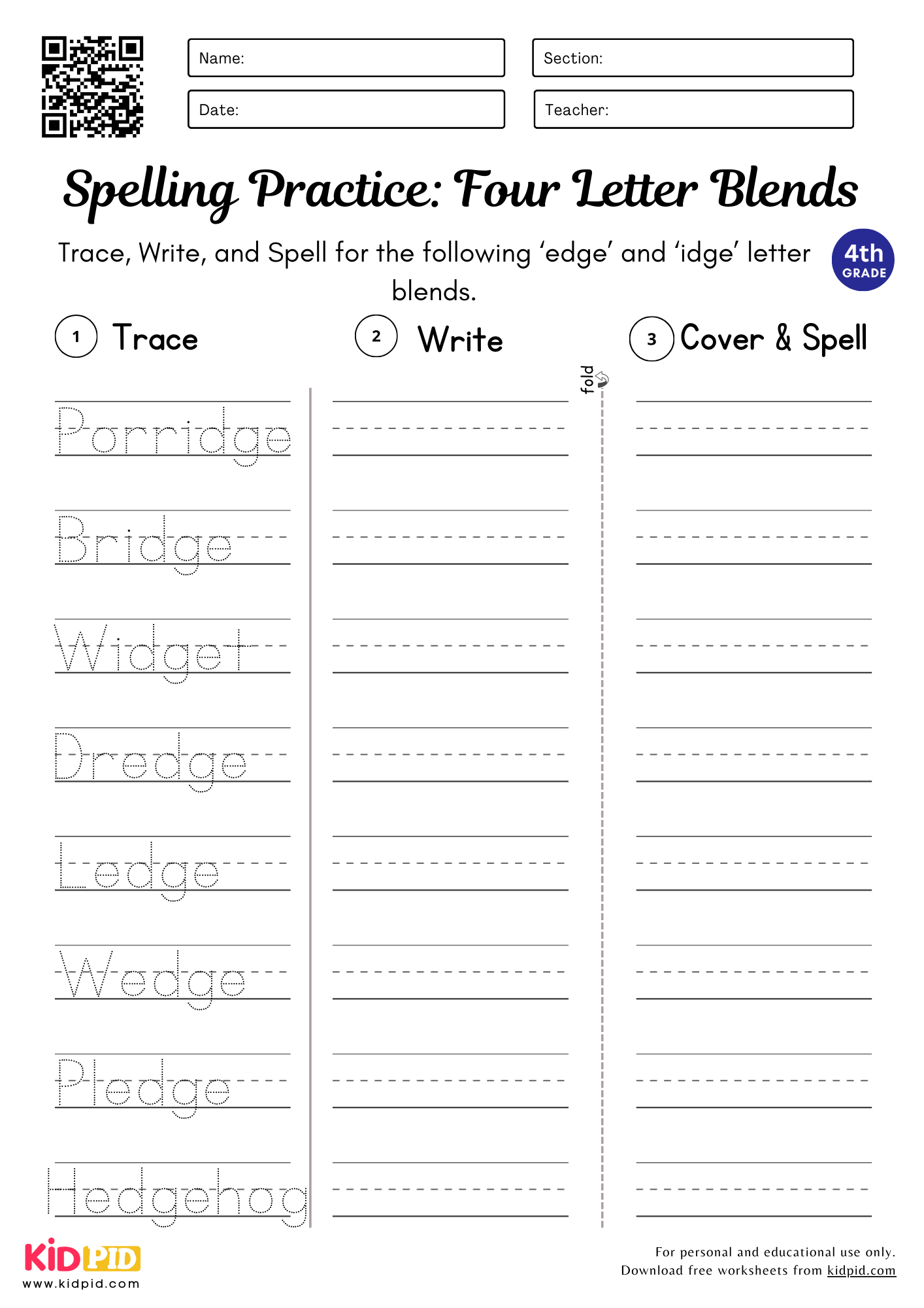 Four Letter Blends Worksheet For Grade 4 - Kidpid in Printable Worksheets For 4th Graders