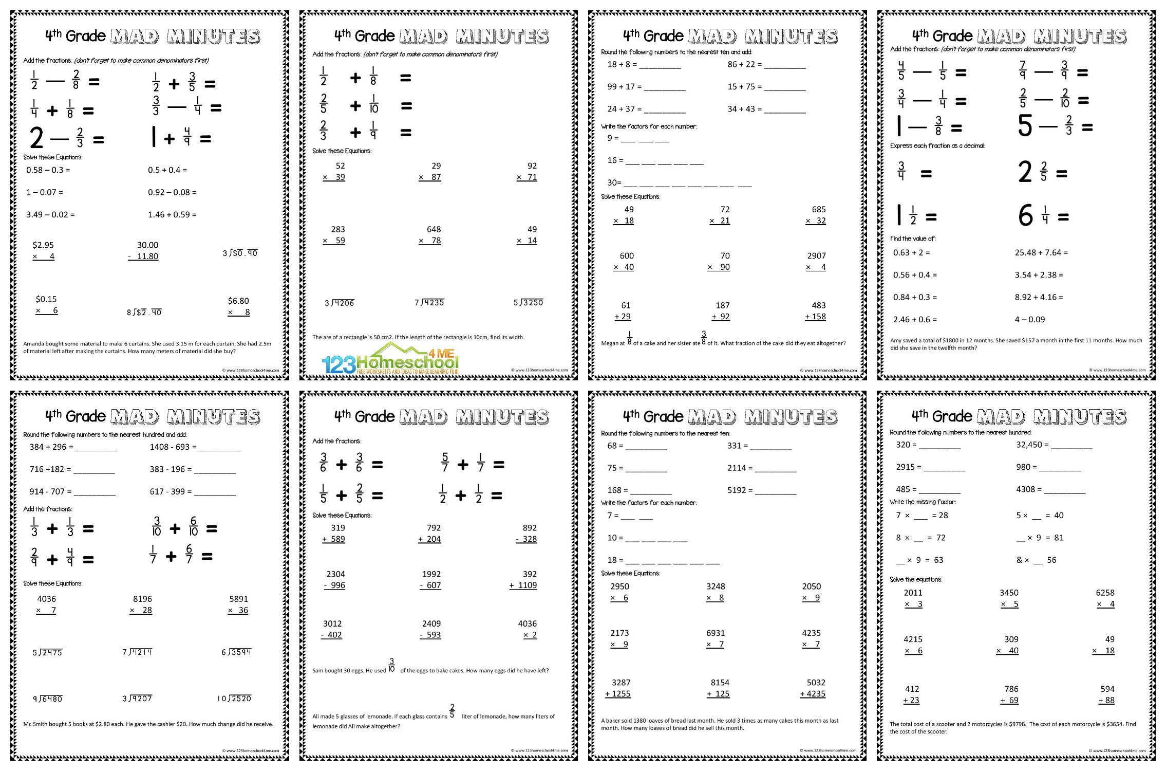 Free 4Th Grade Math Worksheets - 123 Homeschool 4 Me pertaining to Math For 4th Graders Printable Worksheets