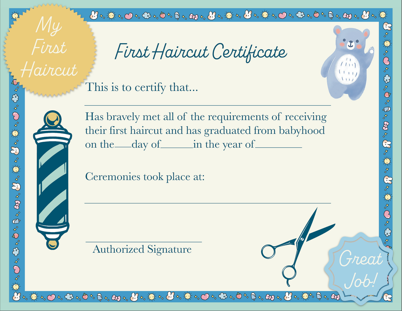 Free Babys First Haircut Certificate | Editable And Printable with My First Haircut Certificate Free Printable
