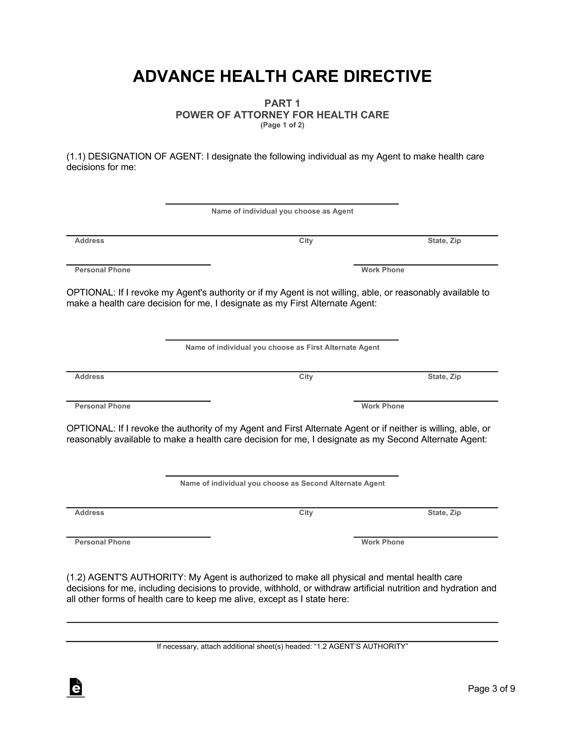 Free California Advance Directive Form Template - Pdf | Word – Eforms inside Free Printable Advance Directive Form