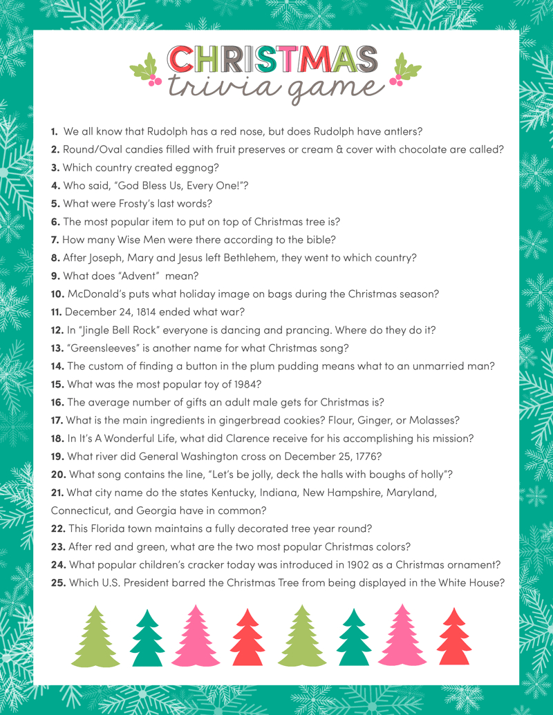 Free Christmas Trivia Printables {Games For The Family!} | Lil&#039; Luna inside Christmas Trivia Printable With Answers