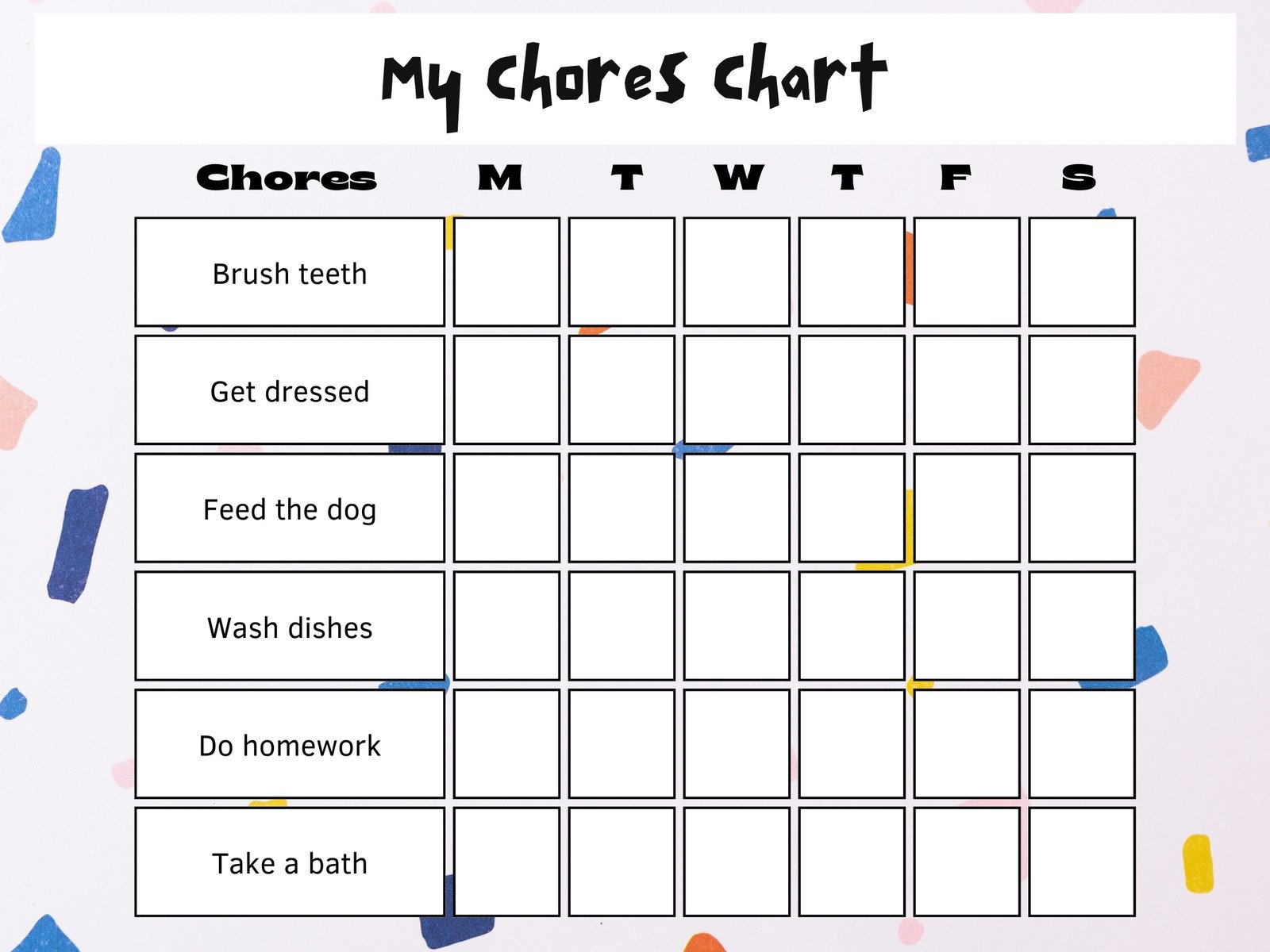 Free Customizable Chore Chart Templates To Print | Canva throughout Free Printable Blank Chore Chart