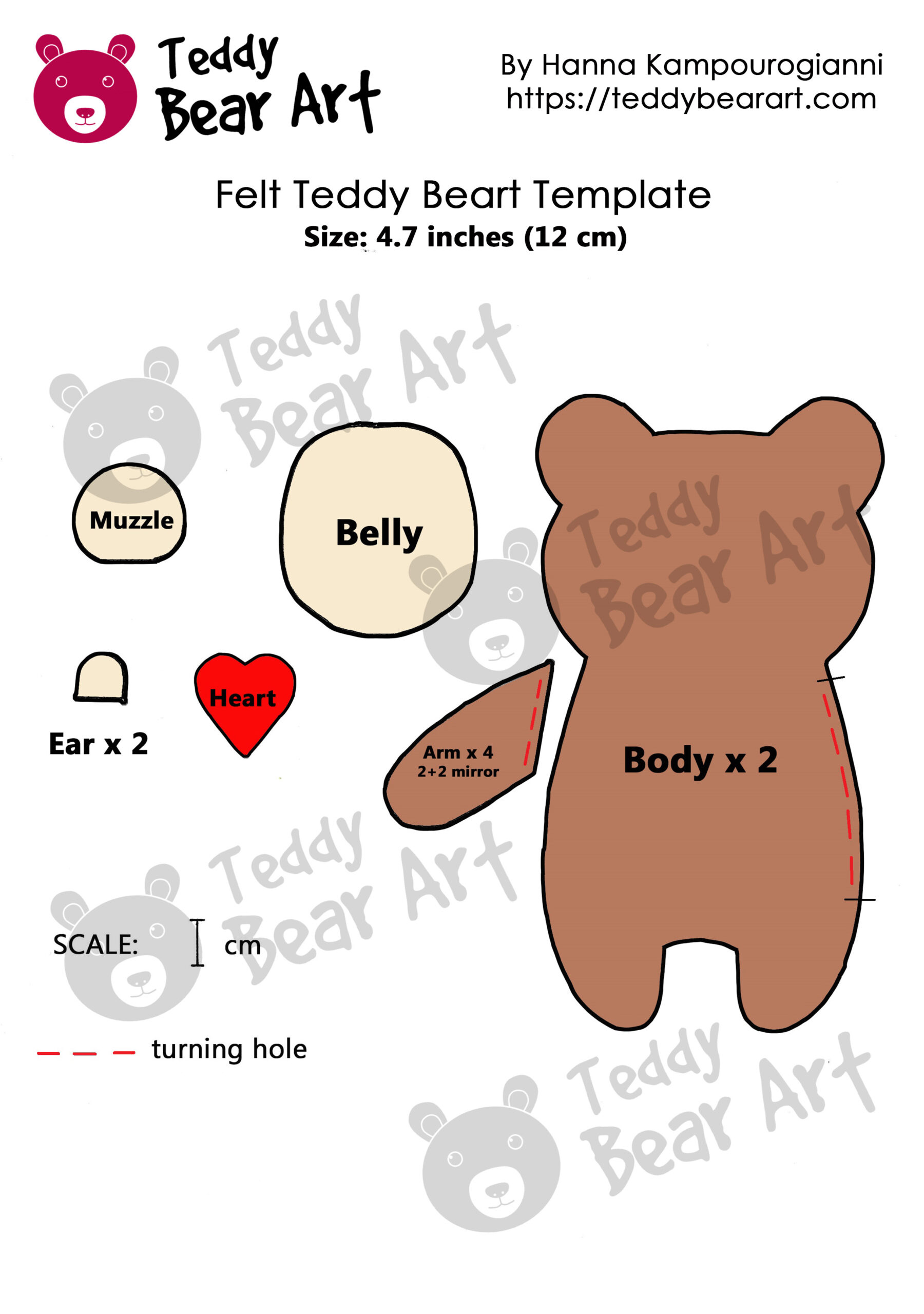 Free Felt Teddy Bear Template: Easy Diy For Beginners - Teddy Bear Art inside Template Free Printable Easy Teddy Bear Pattern