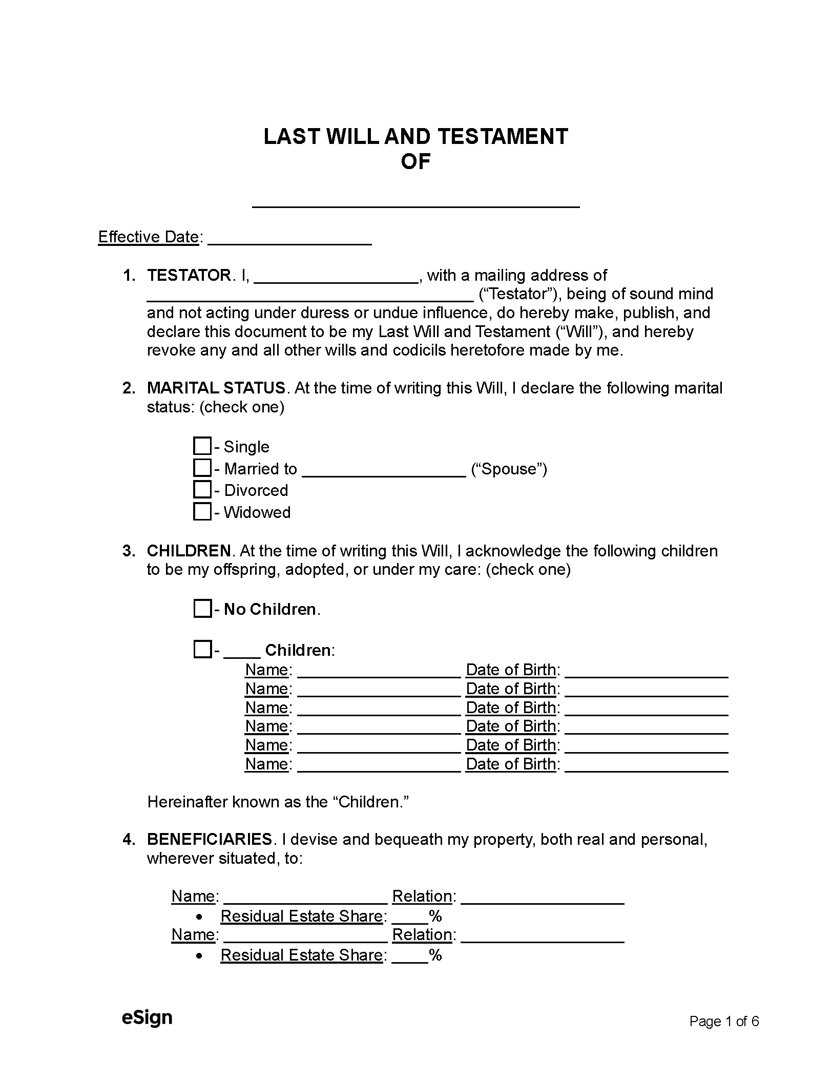 Free Last Will And Testament Template Templates (2) | Pdf | Word throughout Free Printable Last Will and Testament Blank Forms