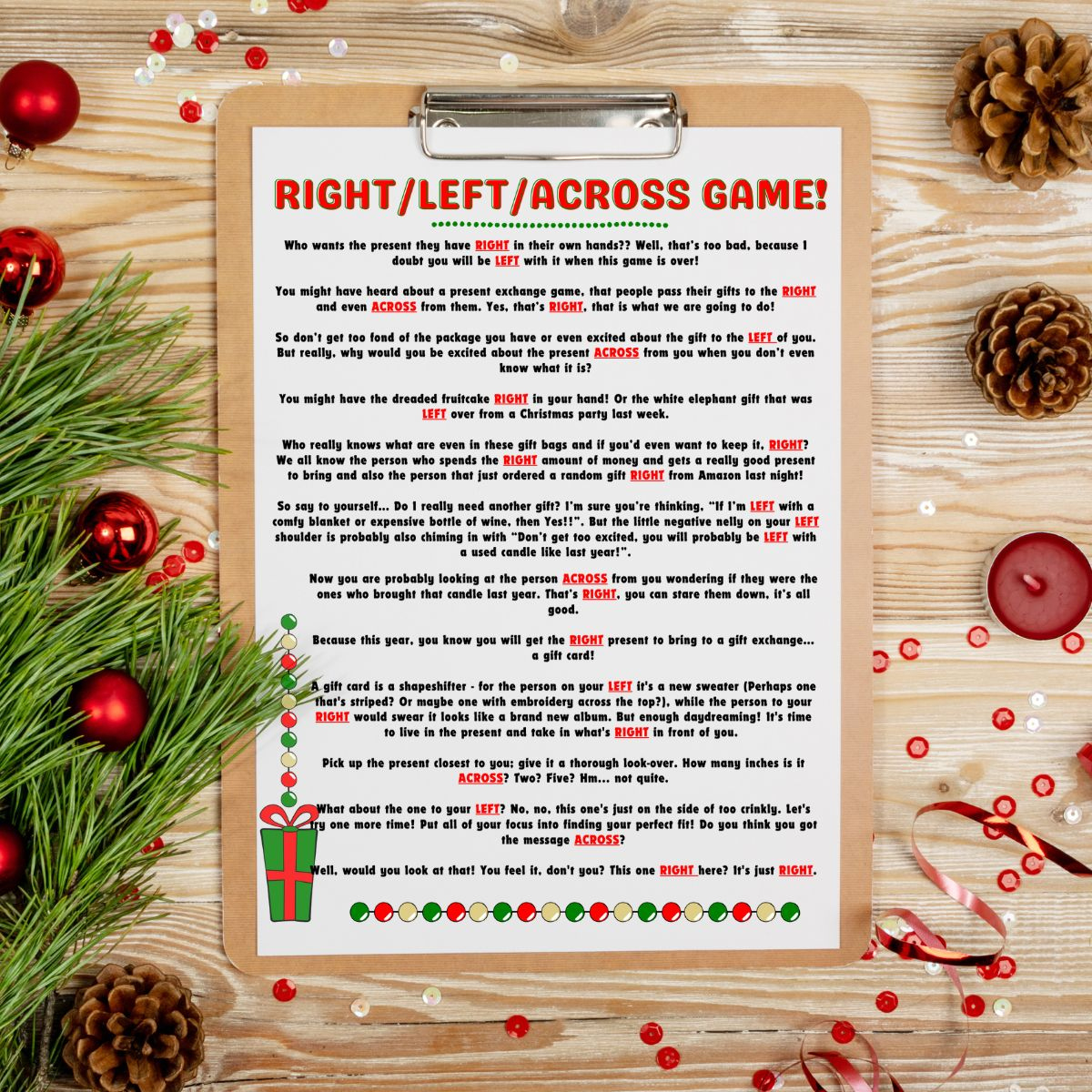Free Left Right Across Christmas Game Printable (2 Options pertaining to Poem Free Printable Funny Left Right Game Stories