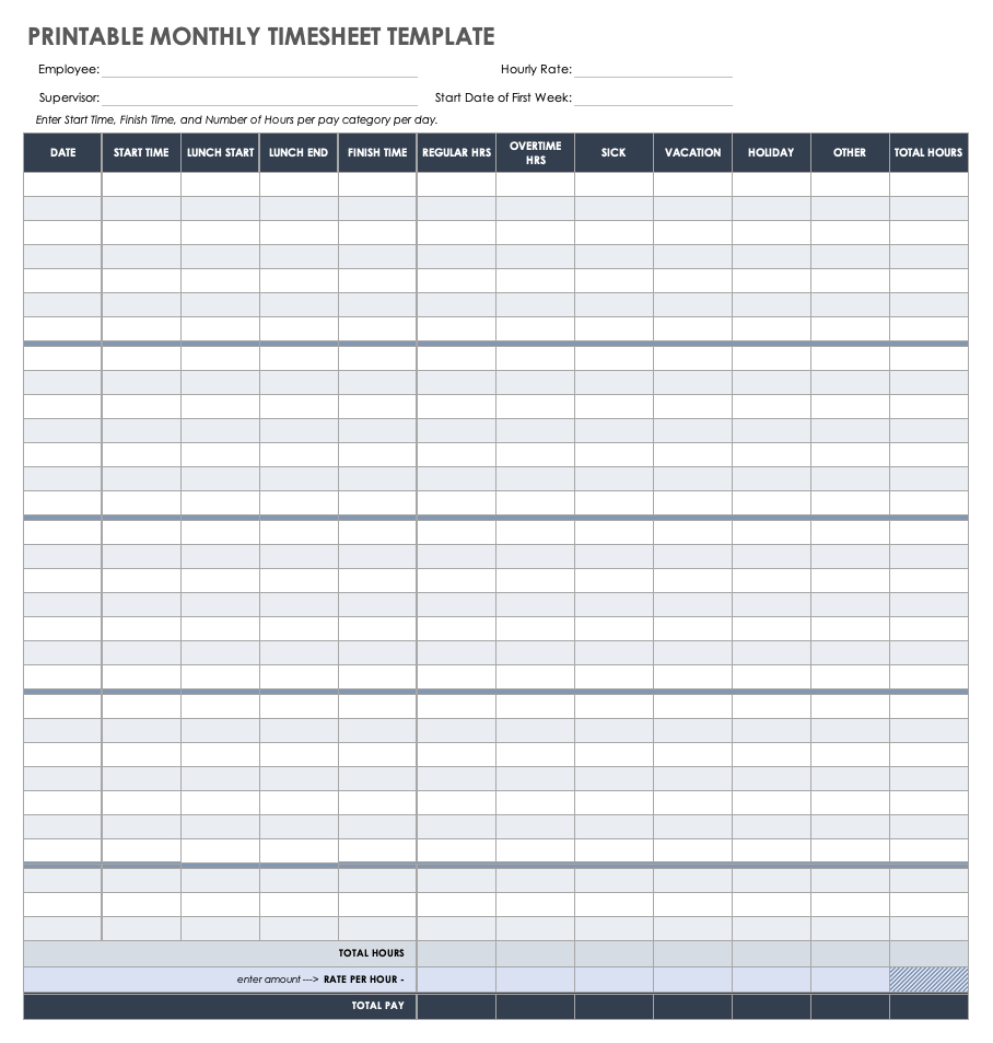 Free Microsoft Word Timesheet Templates | Smartsheet throughout Printable Weekly Timesheet Template Word