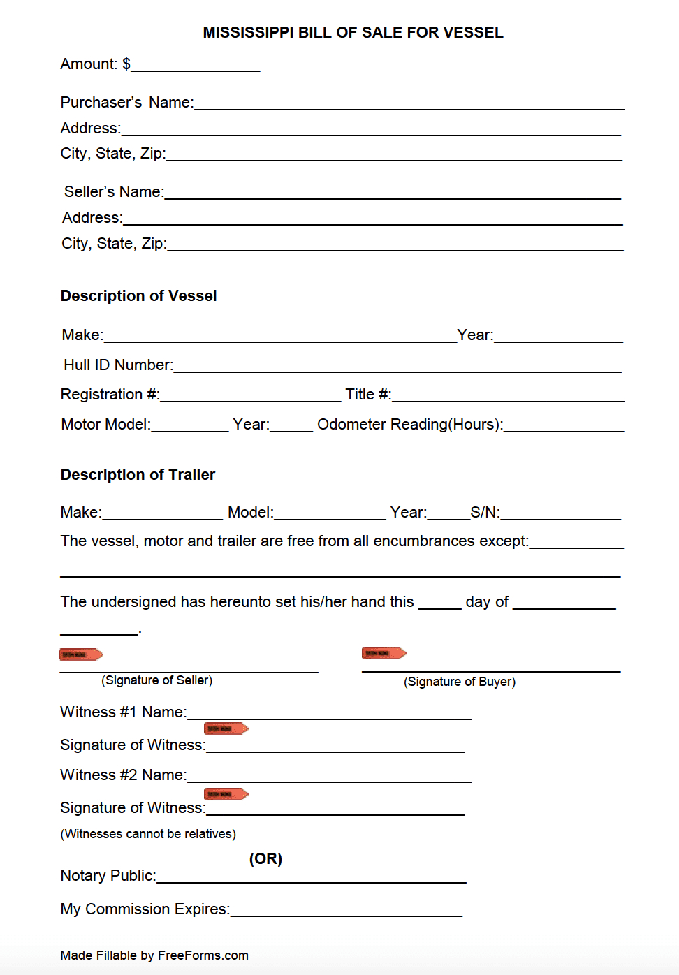 Free Mississippi Boat (Vessel) Bill Of Sale Form | Pdf with regard to Printable Boat Bill of Sale
