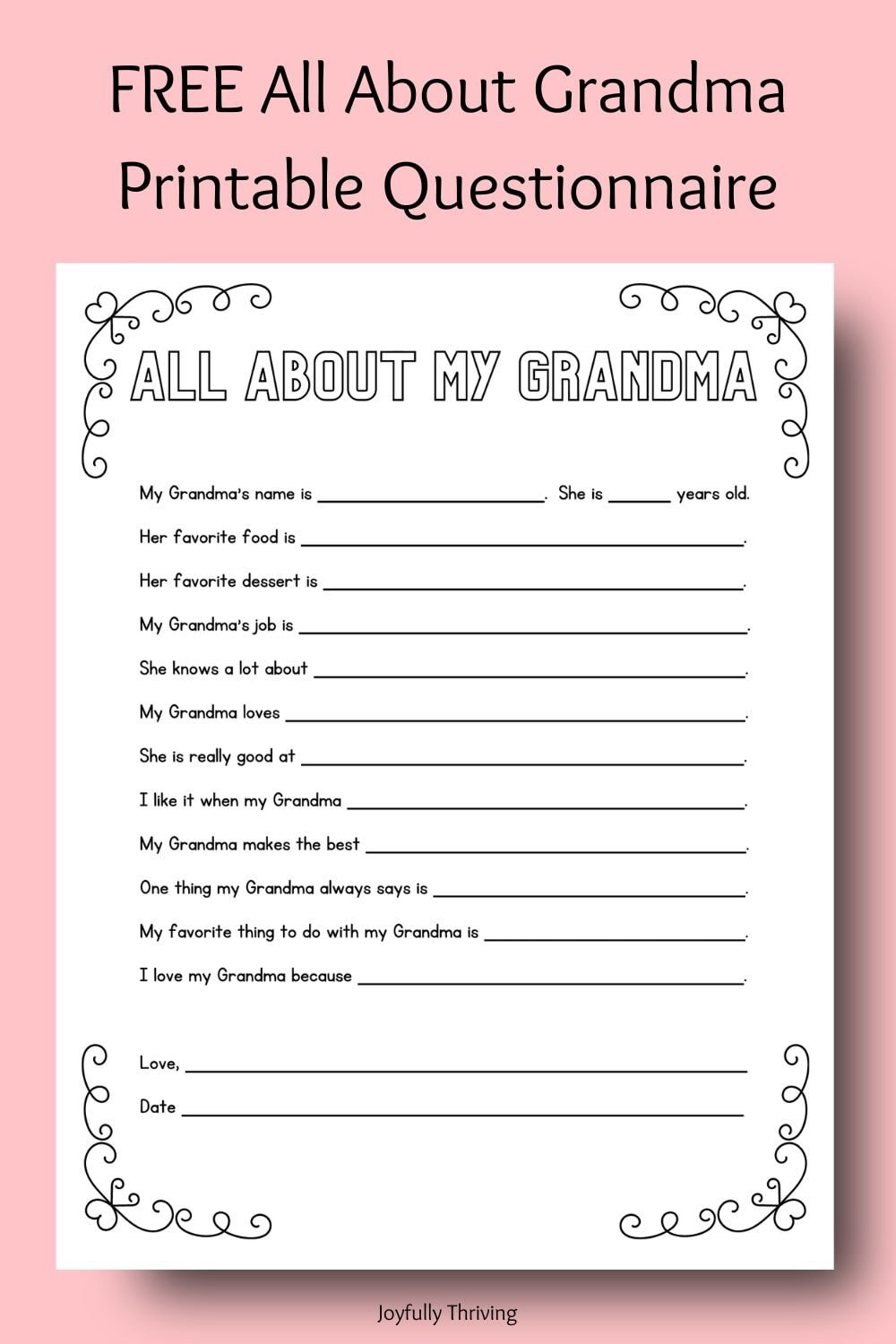 Free Mother'S Day Printable Questionnaires - A Special Gift Idea for All About Grandma Free Printable