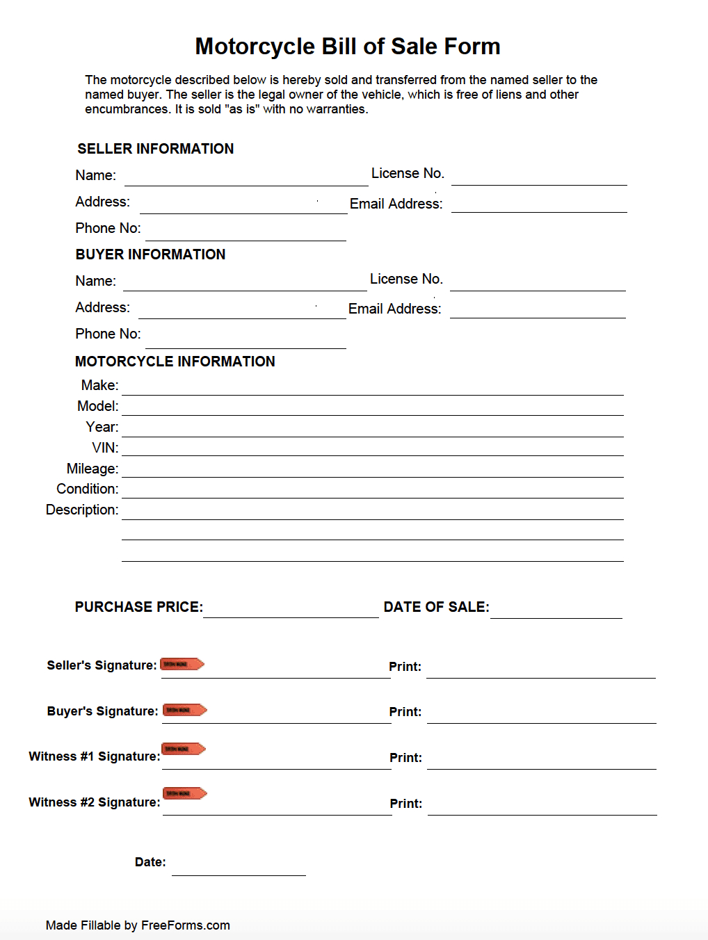 Free Motorcycle Bill Of Sale Form | Pdf within Printable Bill Of Sale For Motorcycle