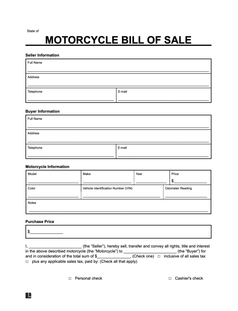 Free Motorcycle Bill Of Sale Form | Pdf & Word throughout Motorcycle Bill Of Sale Printable
