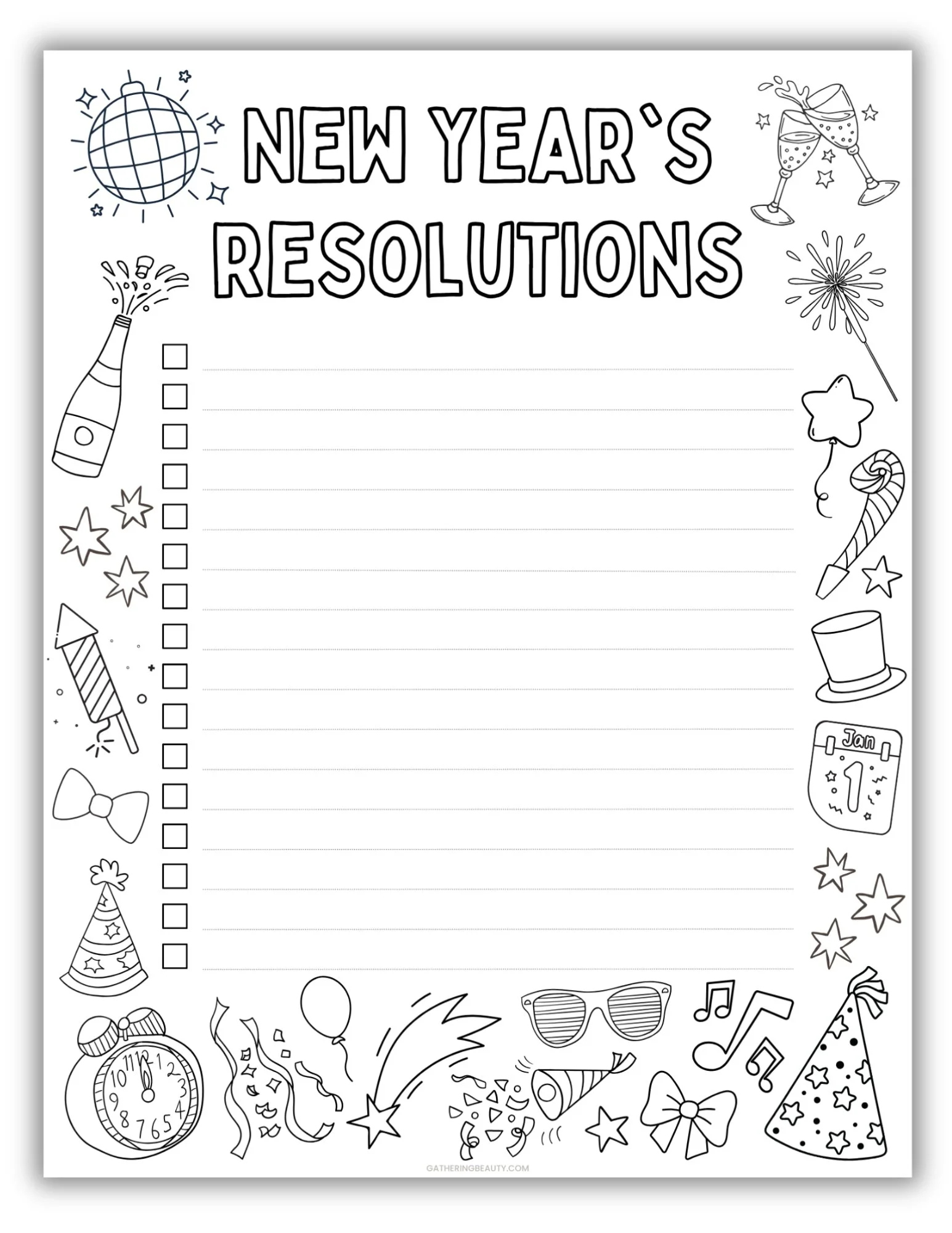 Free New Year'S Resolutions Printable To Colour — Gathering Beauty inside New Year's Resolutions Printables