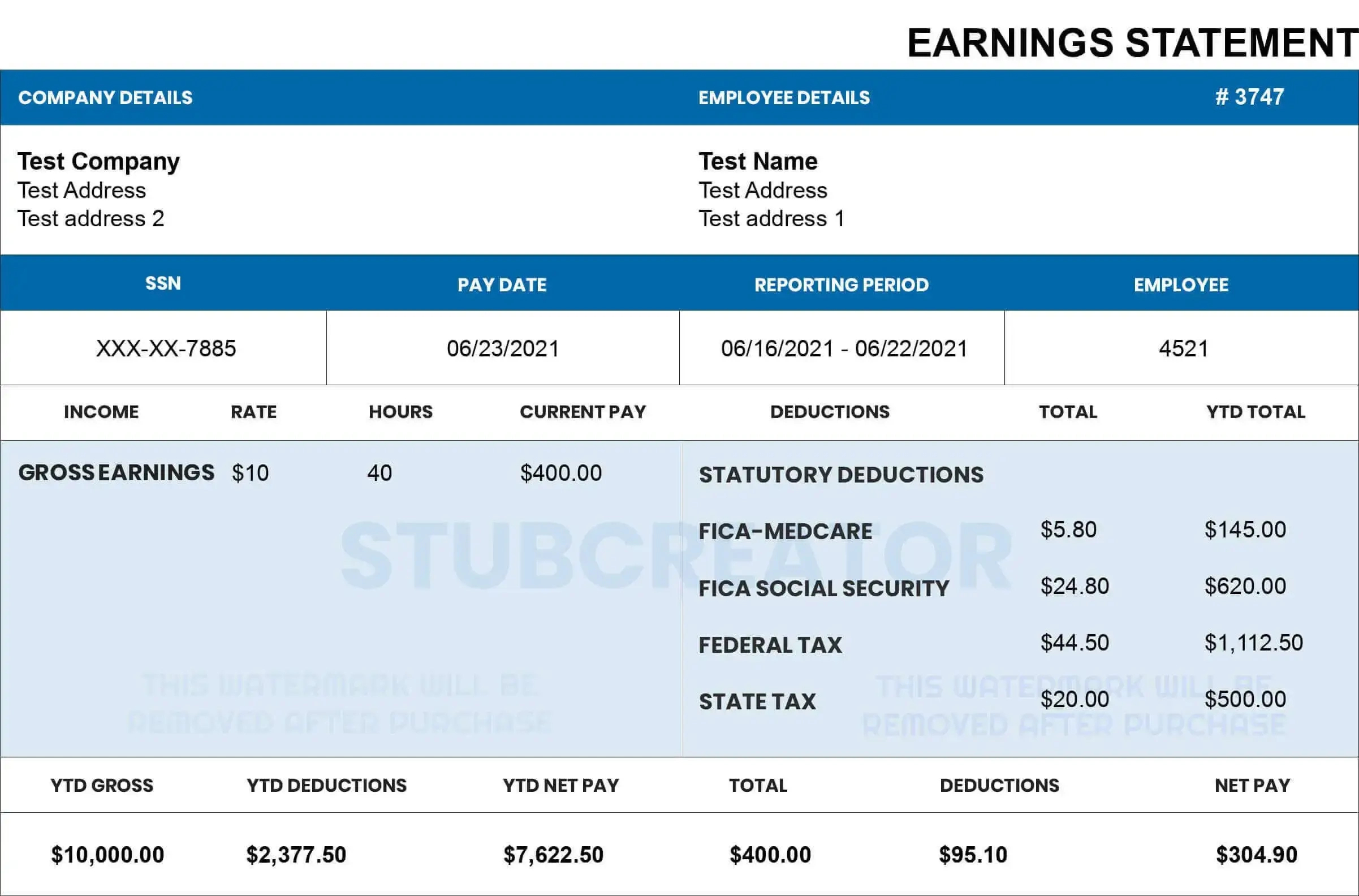 Free Pay Stub Template With Calculator | No Watermark | Download in Free Pay Stub Generator Printable
