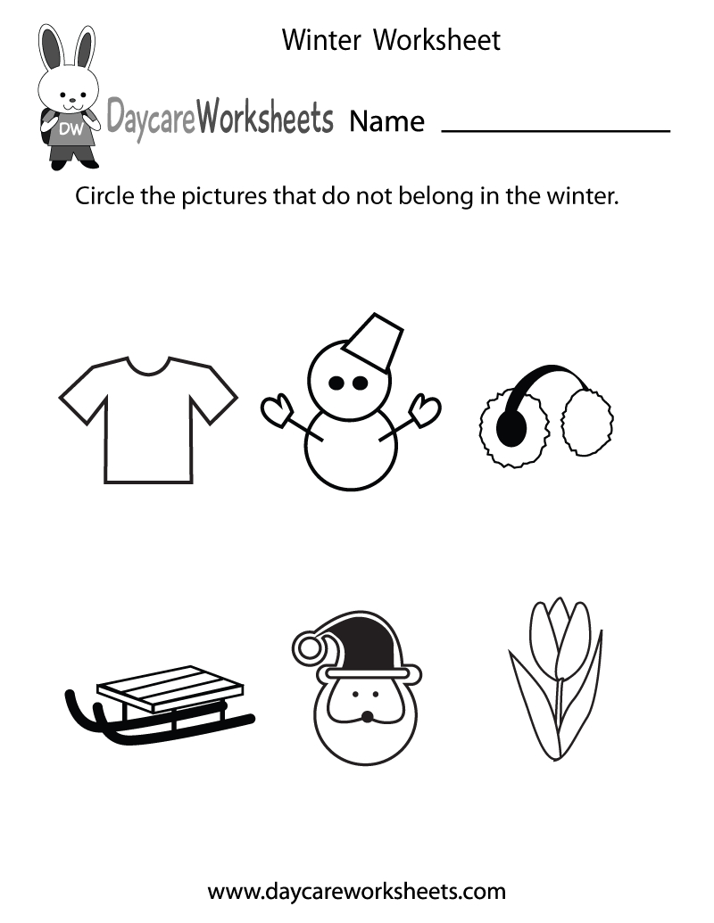 Free Preschool Winter Worksheet intended for Free Printable Winter Worksheets For Kindergarten