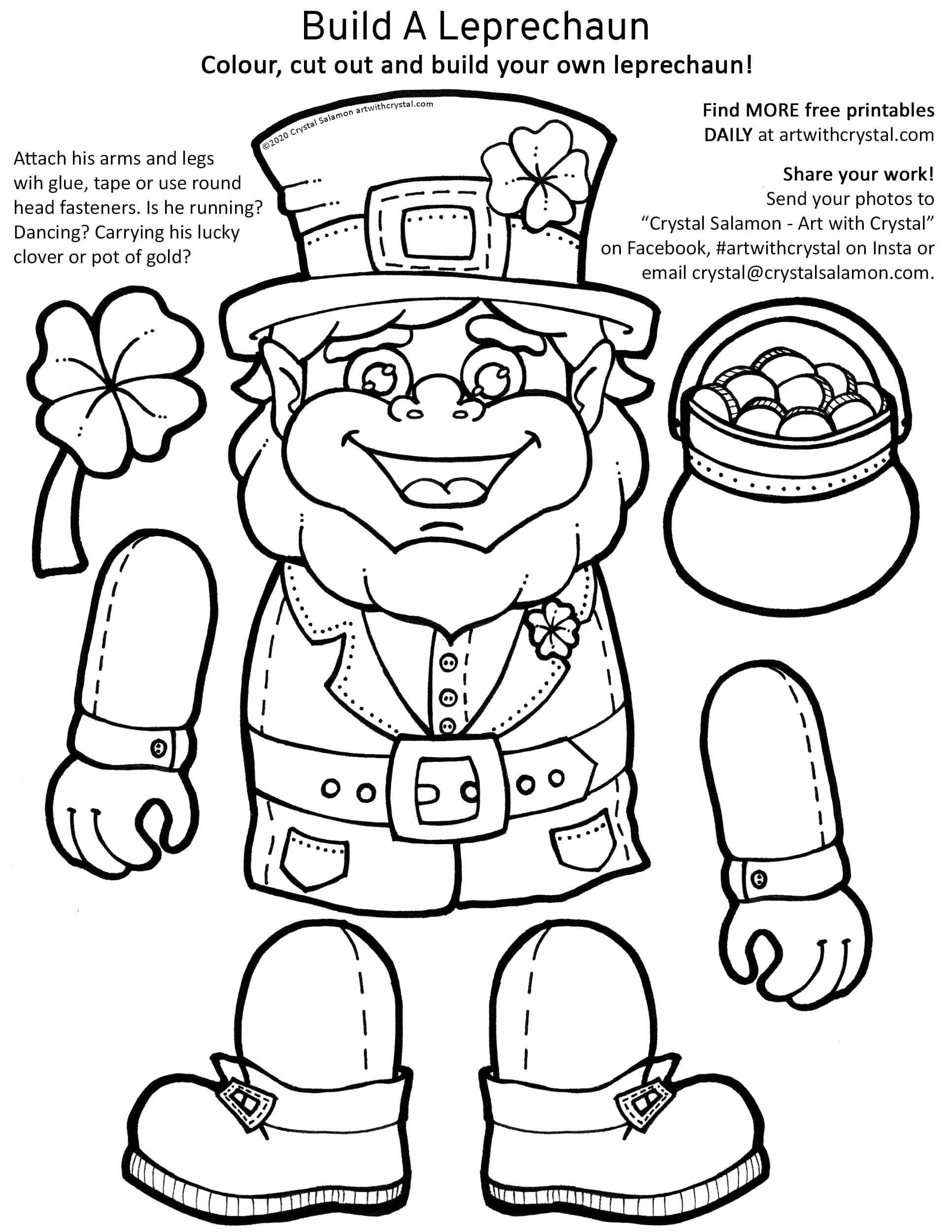 Free Printable - Build A Leprechaun Colouring Page | Art With for Template Build A Leprechaun Printable