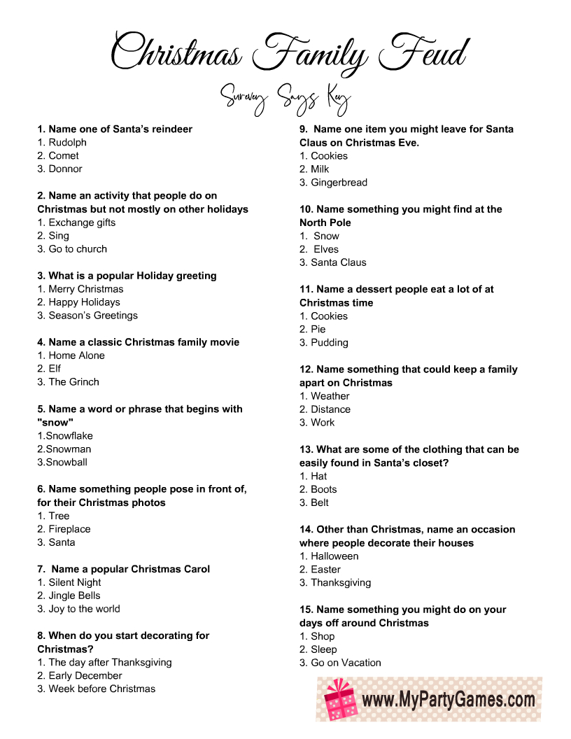 Free Printable Christmas Family Feud Game within Free Printable Christmas Family Feud Questions And Answers