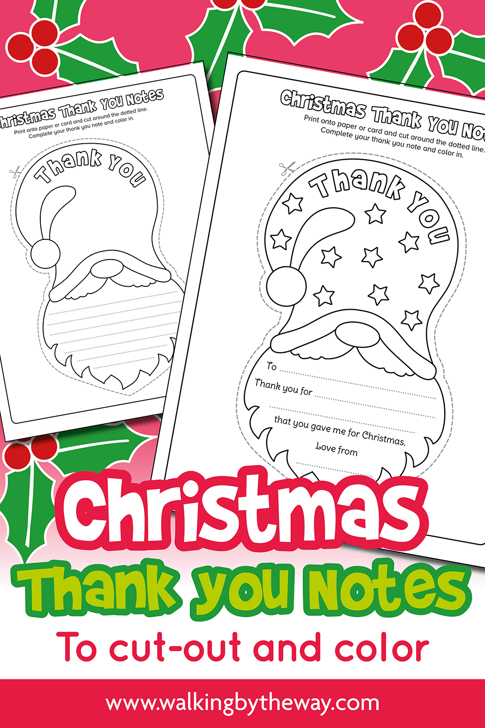 Free Printable Christmas Thank You Notes For Kids - Walkingthe Way in Free Printable Xmas Thank You Cards