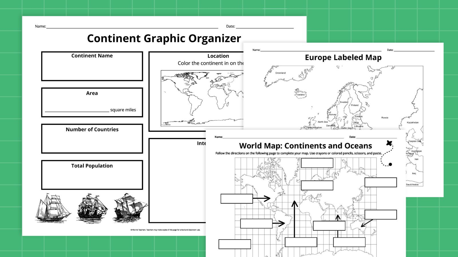 Free Printable Continents And Oceans Map Bundle within Blank Map of the Continents and Oceans Printable
