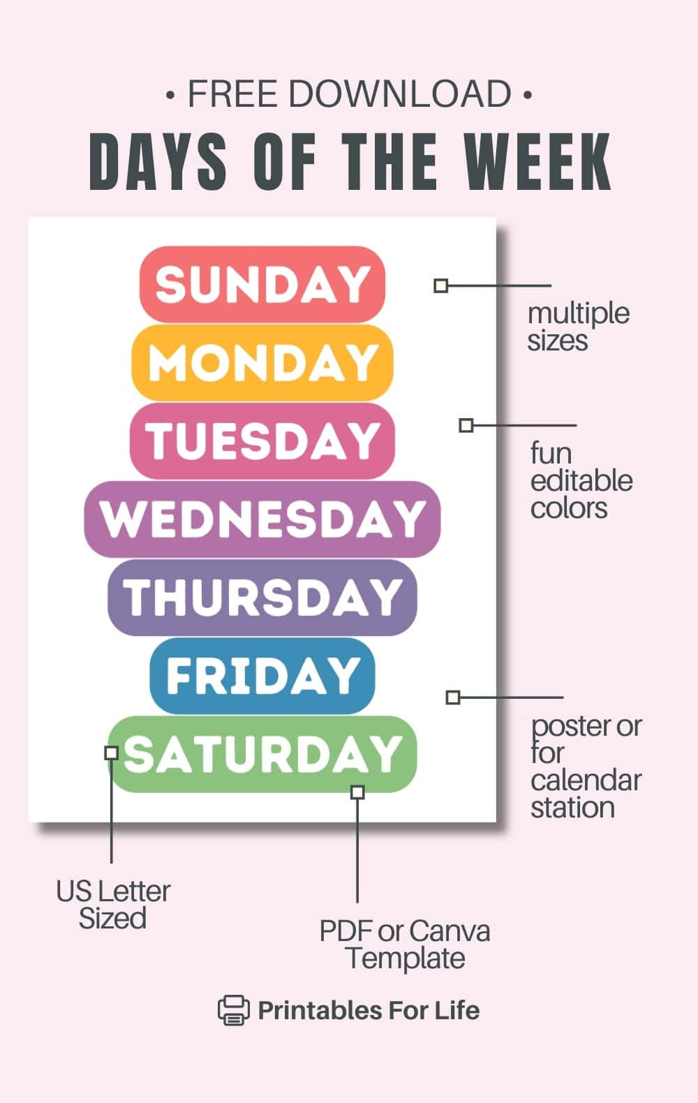Free Printable Days Of The Week Poster in Days Of The Week Free Printables