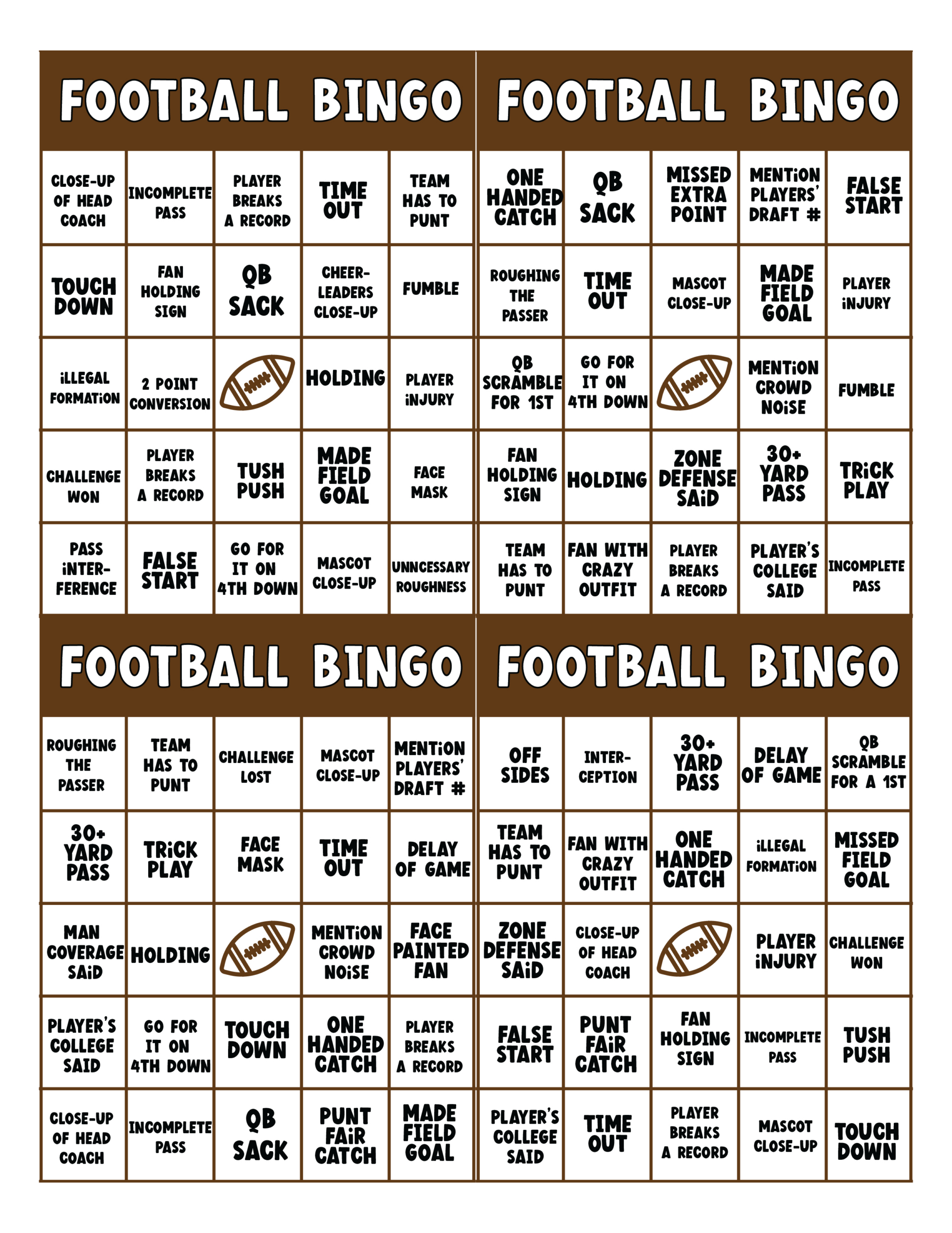 Free Printable Football Bingo Cards - Play Party Plan throughout Free Printable Football Bingo Cards