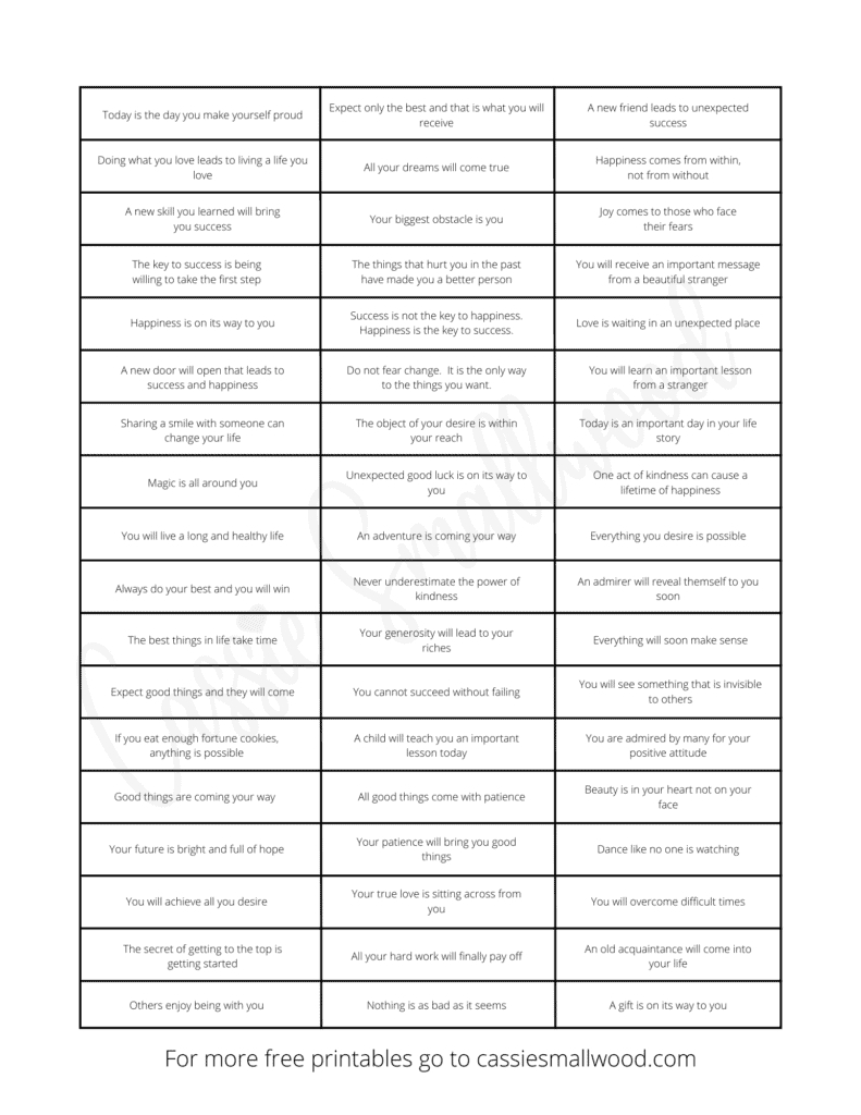 Free Printable Fortune Cookie Messages And Sayings - Cassie Smallwood regarding Fortunes For Fortune Cookies Printable