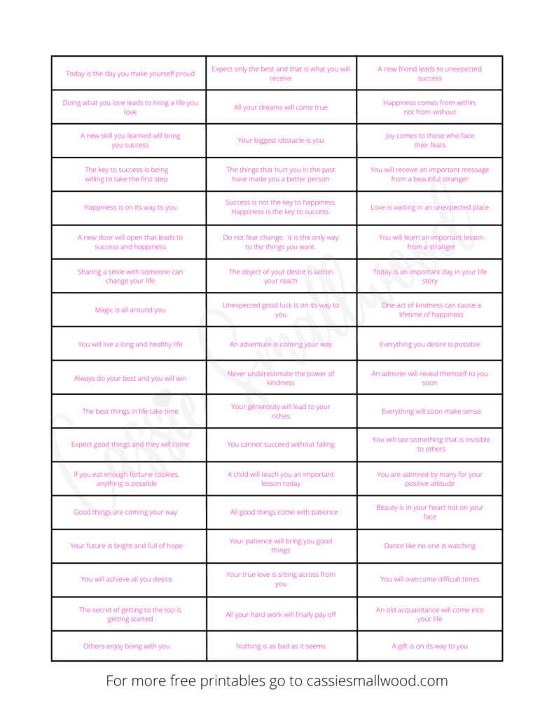 Free Printable Fortune Cookie Messages And Sayings - Cassie Smallwood throughout Fortunes For Fortune Cookies Printable