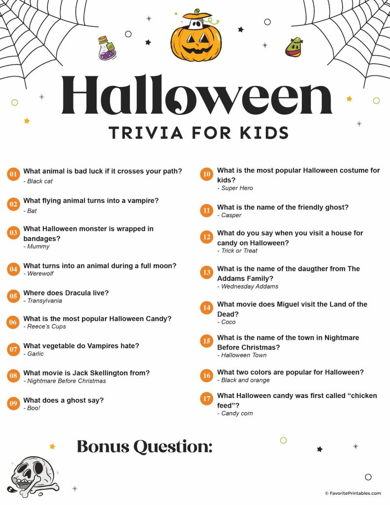 Free Printable Halloween Trivia For Kids - Favorite Printables in Halloween Trivia Questions and Answers Printable