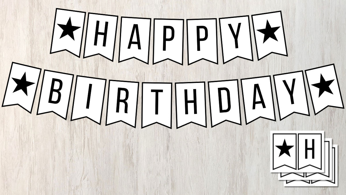 Free Printable Happy Birthday Banner In Black And White for Free Happy Birthday Banner Printable
