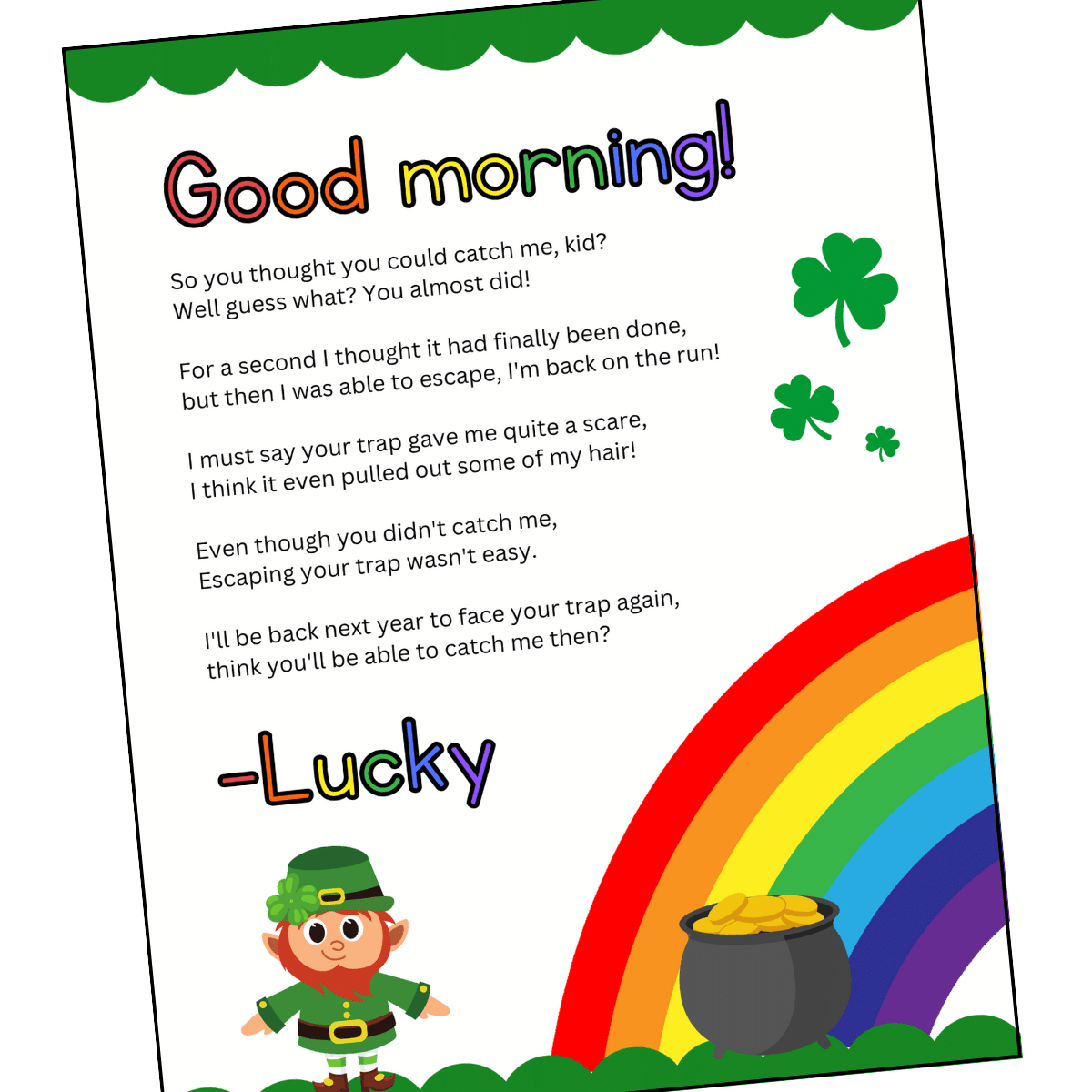 Free Printable Leprechaun Letter To Child with regard to Note From Leprechaun Free Printable