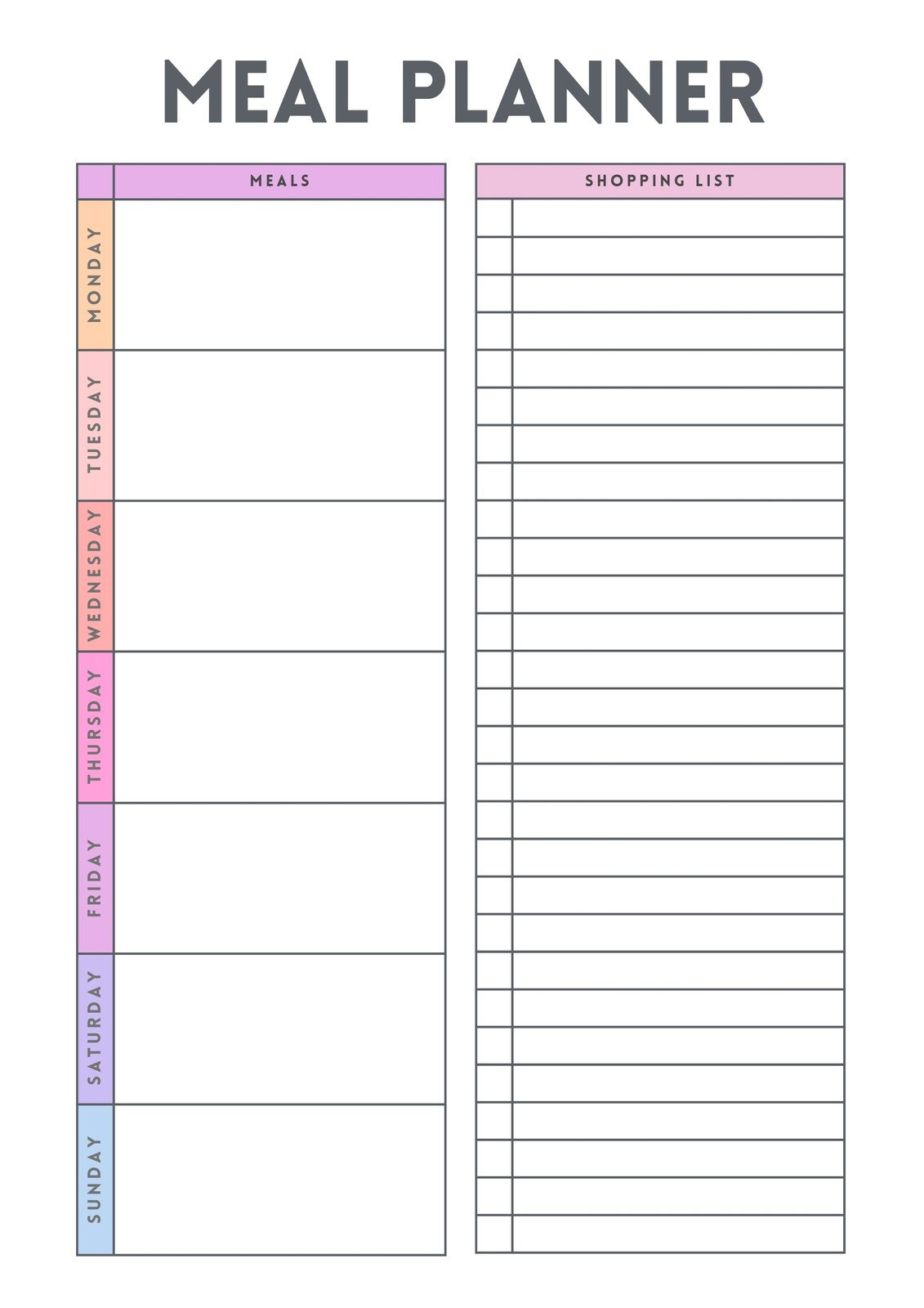 Free Printable Meal Planner Templates To Edit Online | Canva regarding 7 Day Weekly Meal Planner Printable