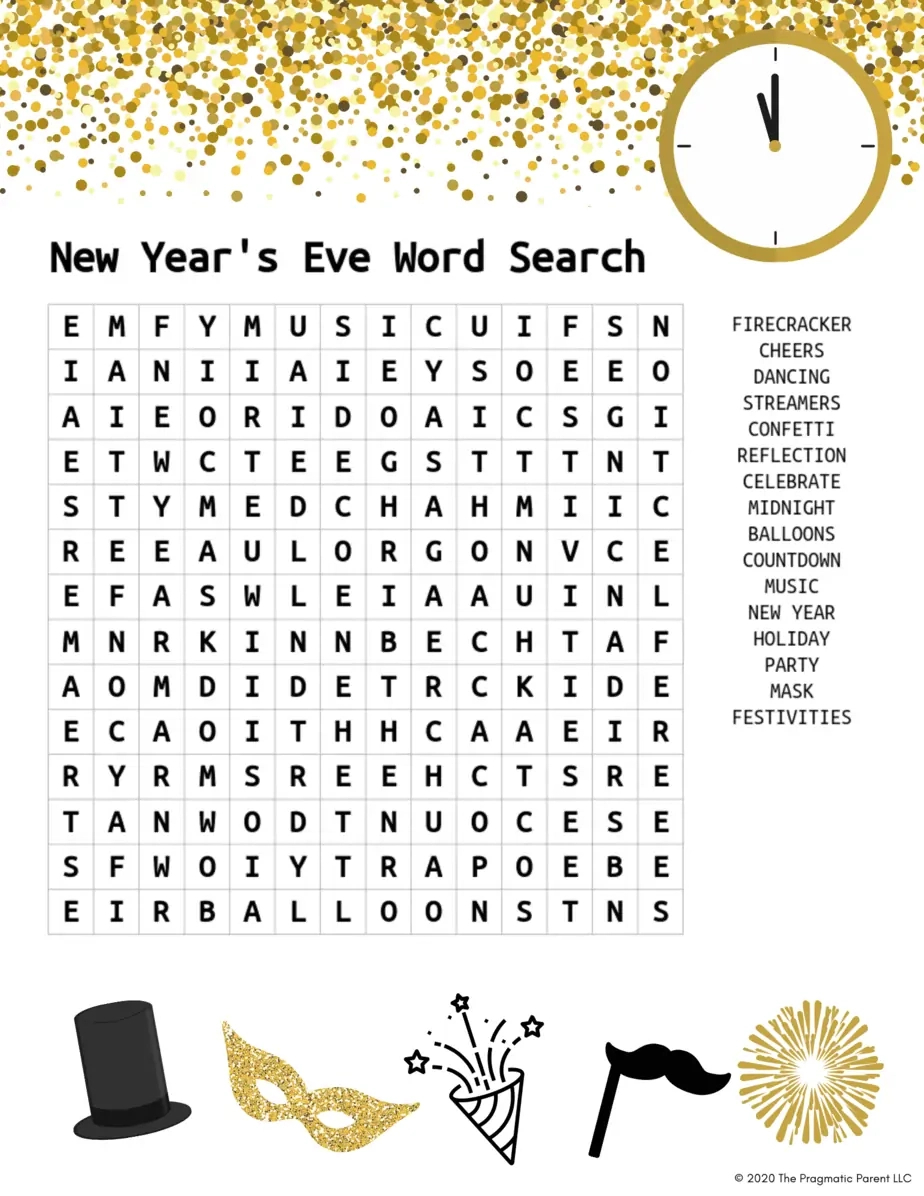 Free Printable) New Years Kid'S Activity Word Search regarding New Years Word Search Free Printable