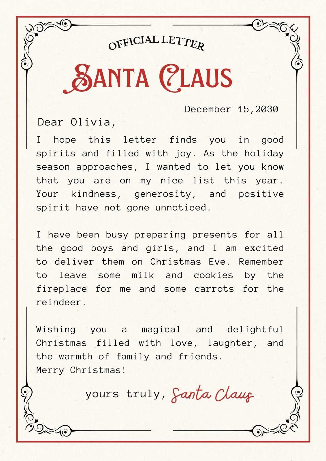Free Printable Santa Letter Templates You Can Customize | Canva for Free Letter From Santa Printable Template