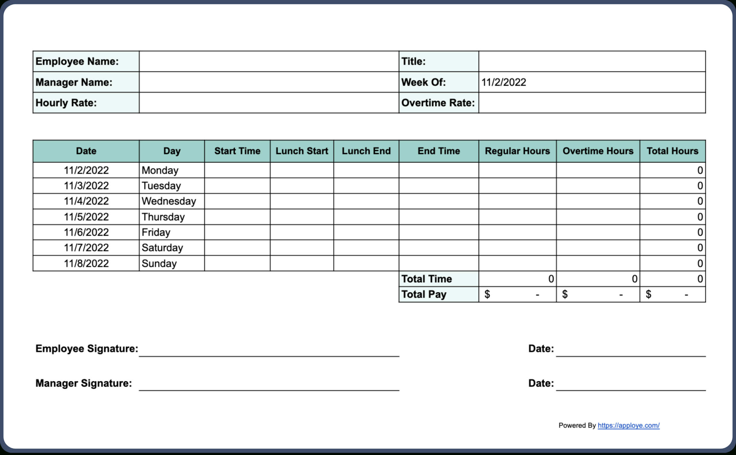 Free Printable Timesheet Templates (Excel, Word, Pdf) for Printable Weekly Timesheet Template Word