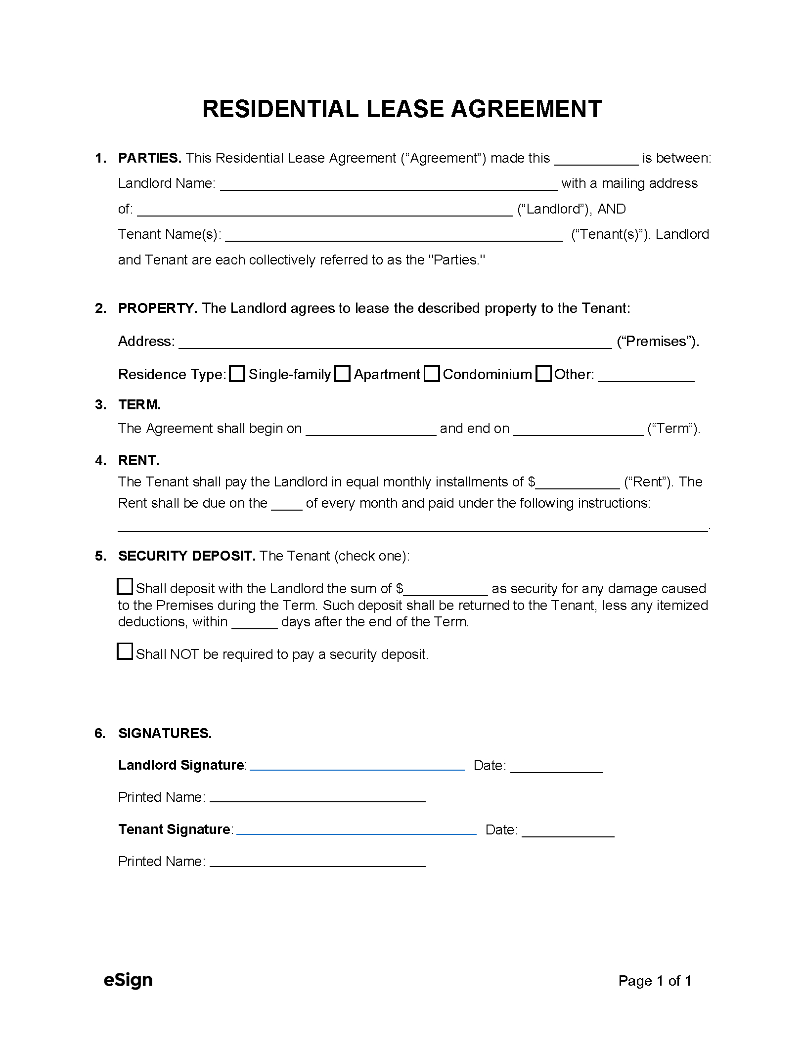 Free Simple (1-Page) Lease Agreement Template | Pdf | Word within Pdf Printable Basic Rental Agreement Fillable