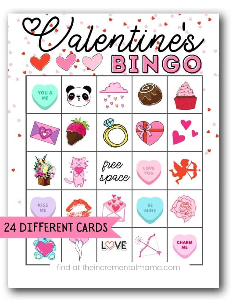 Free Valentine&amp;#039;S Bingo Printables (24 Cards) - The Incremental Mama intended for Free Printable Valentine Bingo Cards
