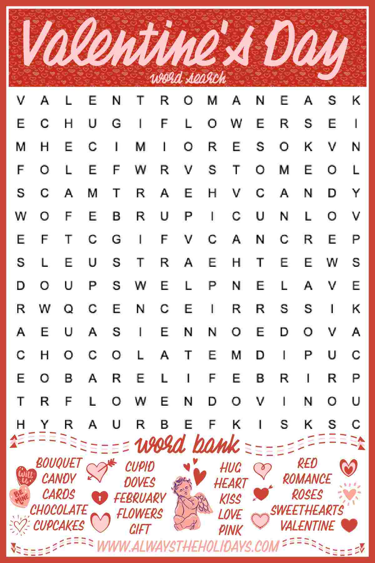 Free Valentine'S Day Word Search Printable - Answer Key Included in Free Printable Valentines Day Word Searches