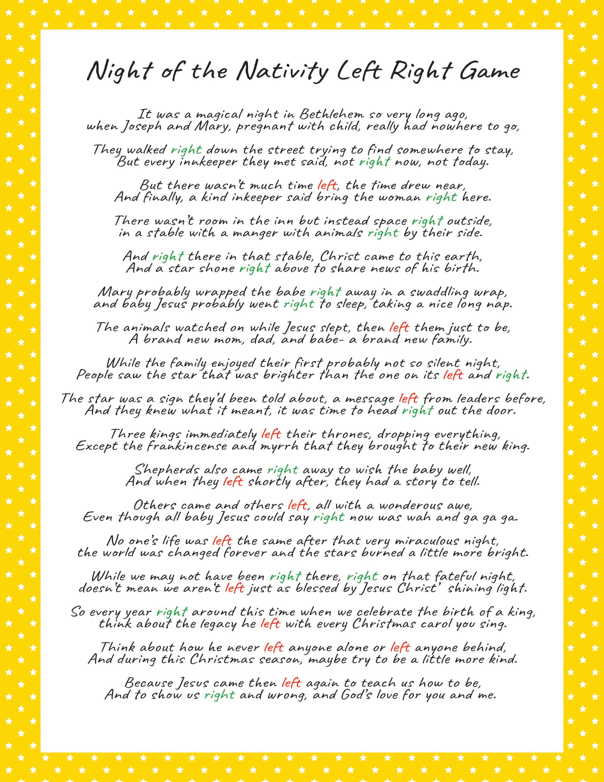 Fun Left Right Christmas Game (4 Printable Stories) - Play Party Plan in Poem Free Printable Funny Left Right Game Stories